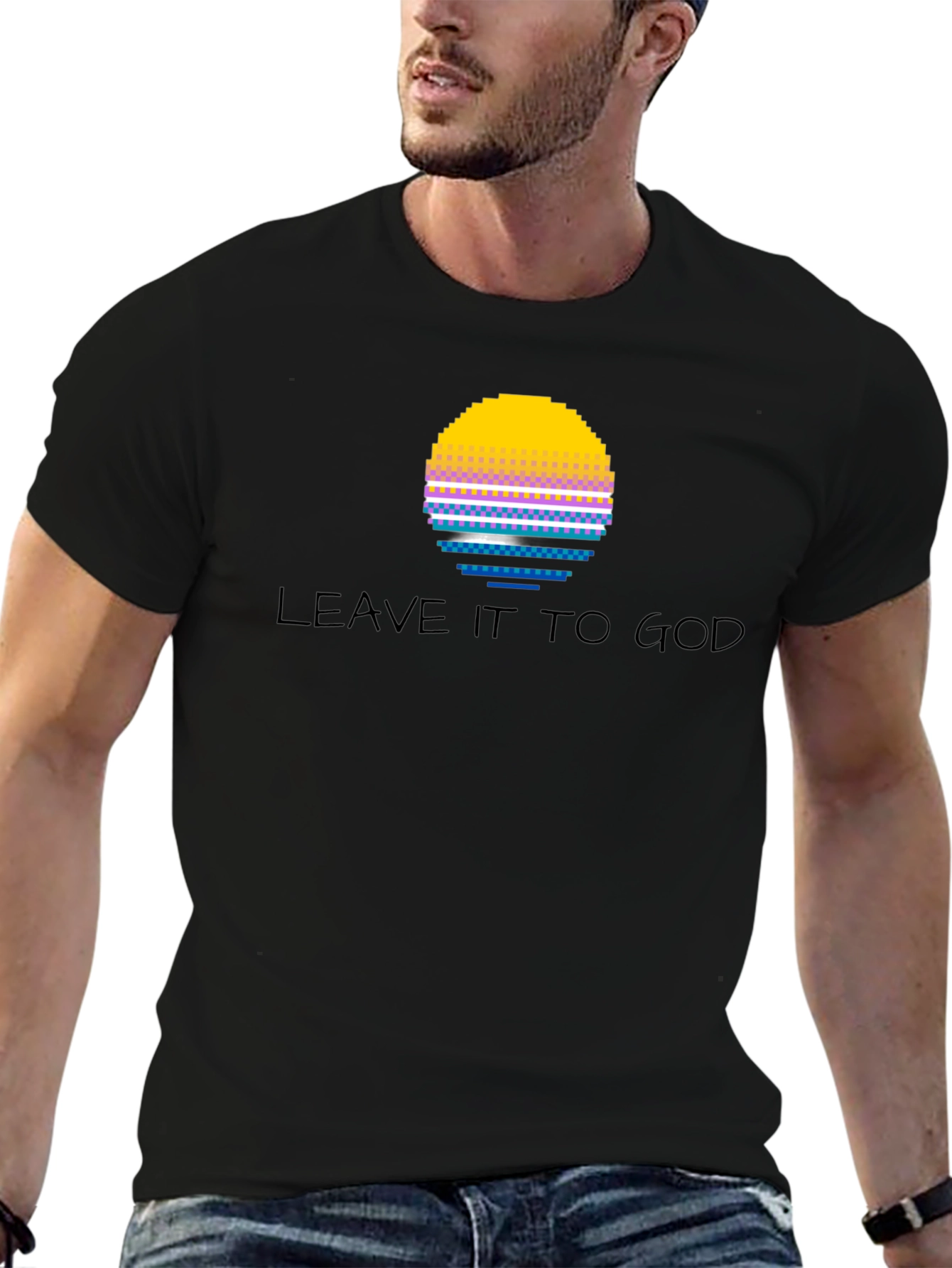 Leave it to God Pixel Sunset Graphic T-Shirt