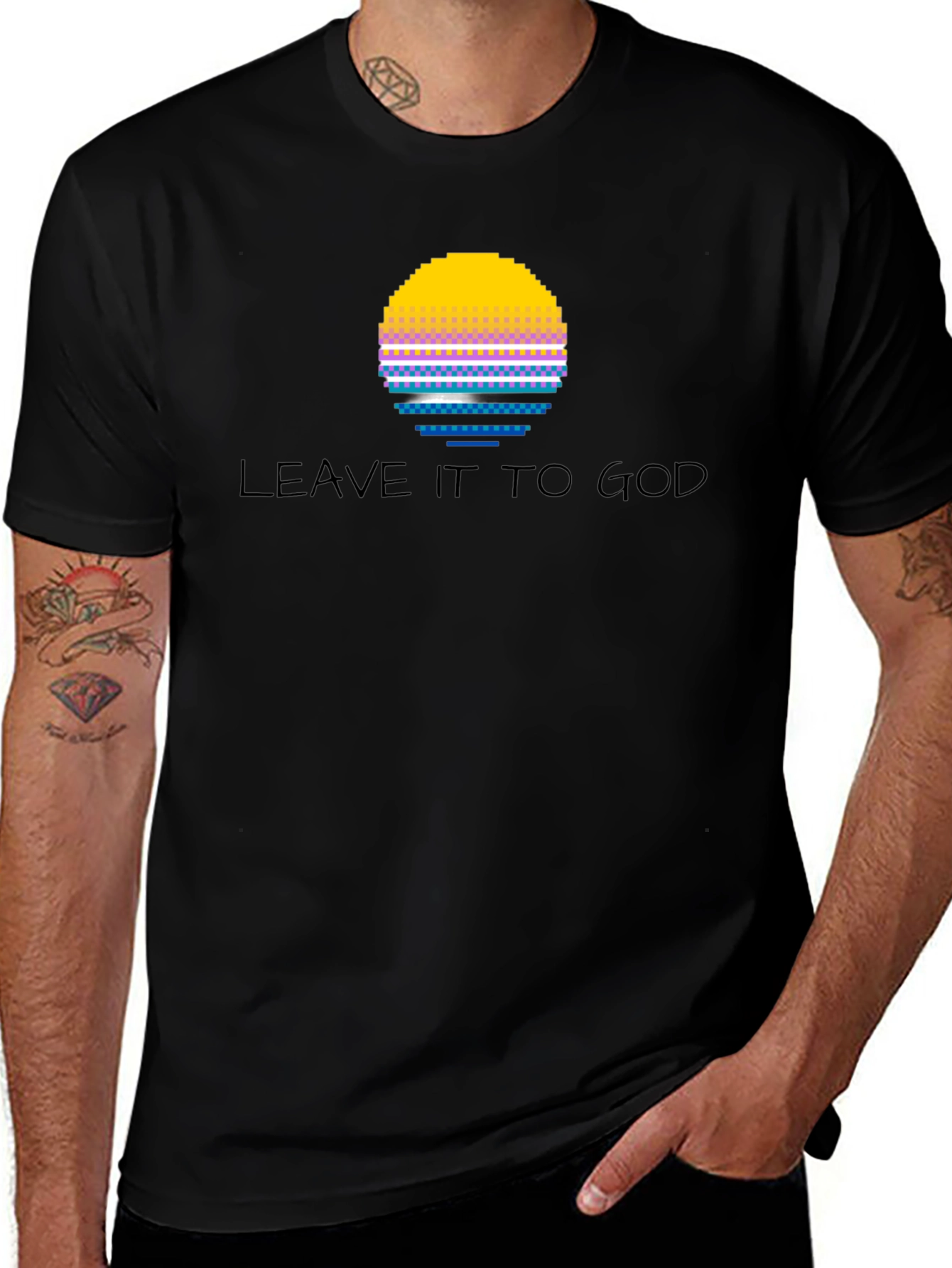 Leave it to God Pixel Sunset Graphic T-Shirt