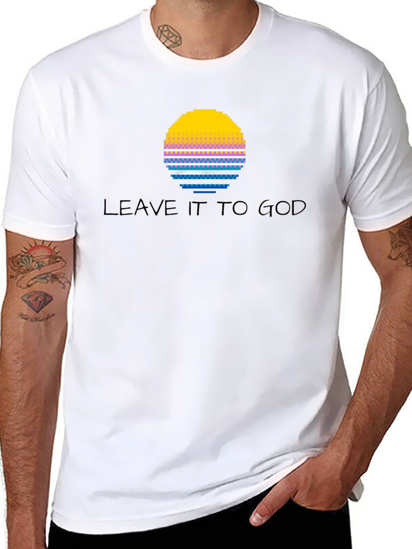 Leave it to God Pixel Sunset Graphic T-Shirt