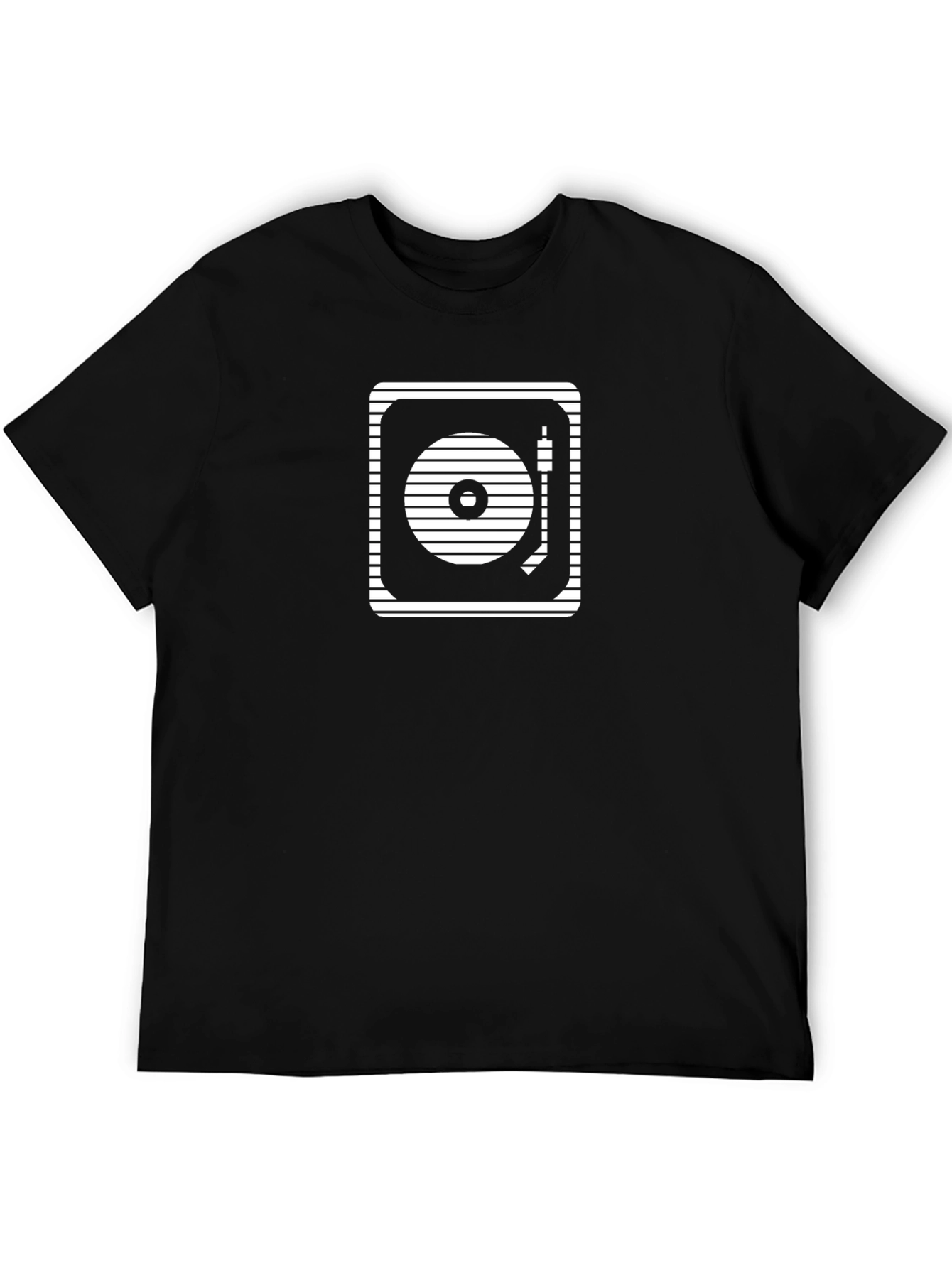 Retro Turntable Graphic Tee - Black Cotton T-Shirt