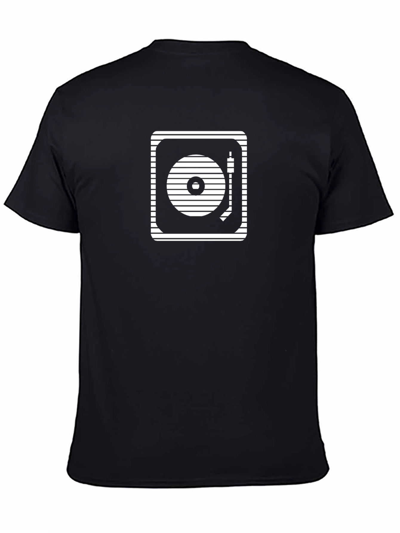 Retro Turntable Graphic Tee - Black Cotton T-Shirt