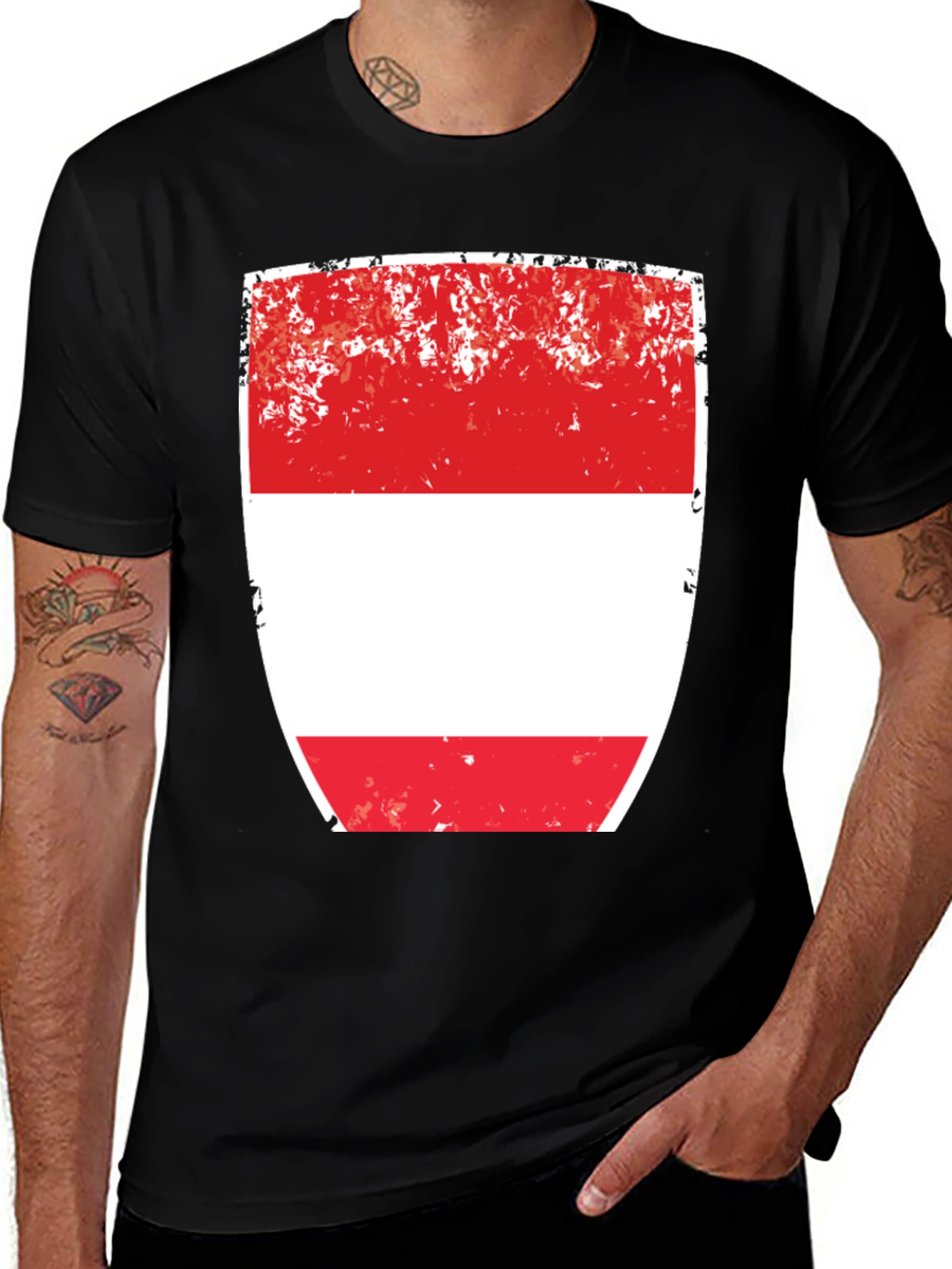 Austria Flag T-Shirt - Red and White Shield Design