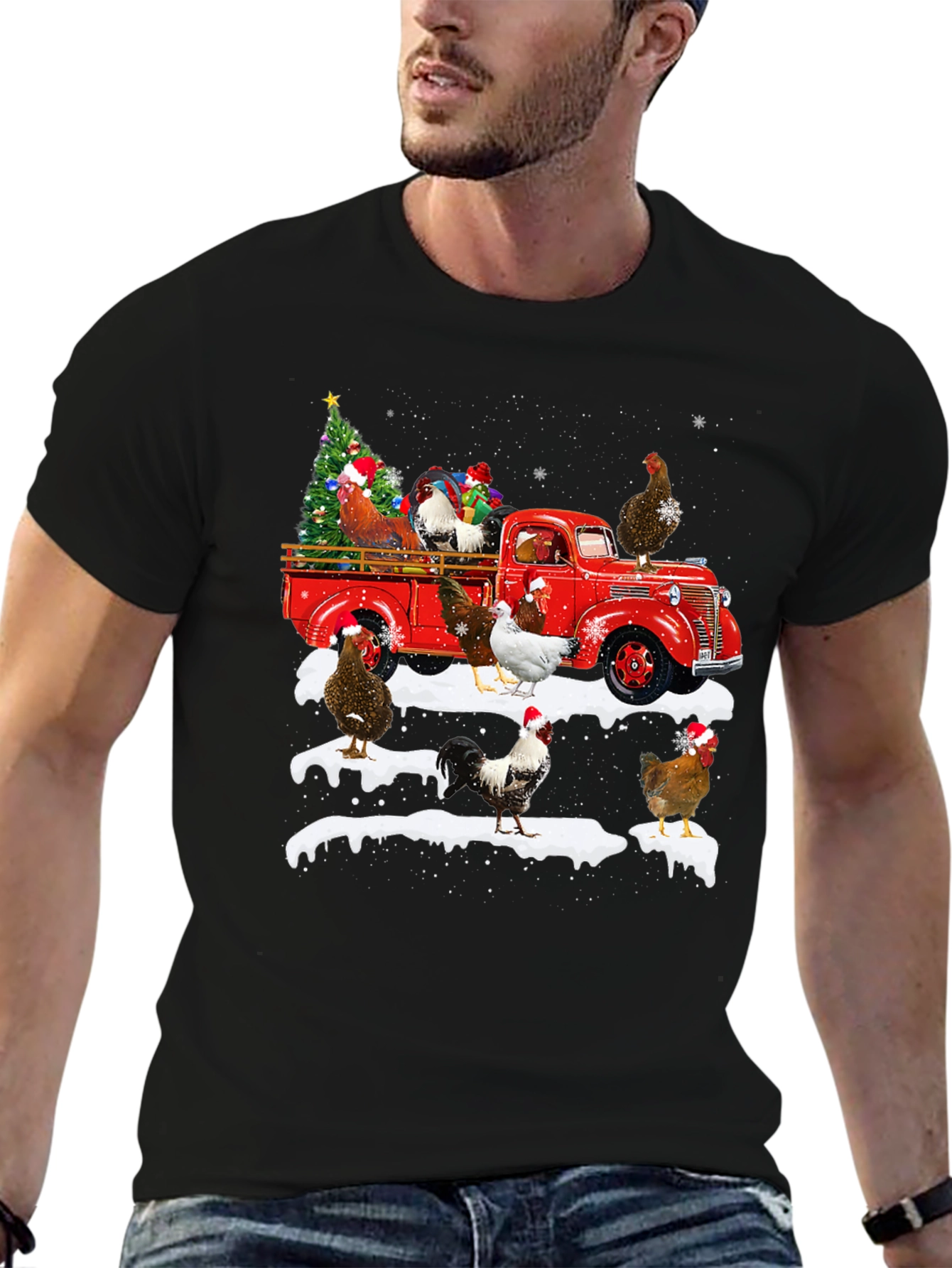Chicken Christmas Truck Graphic Tee