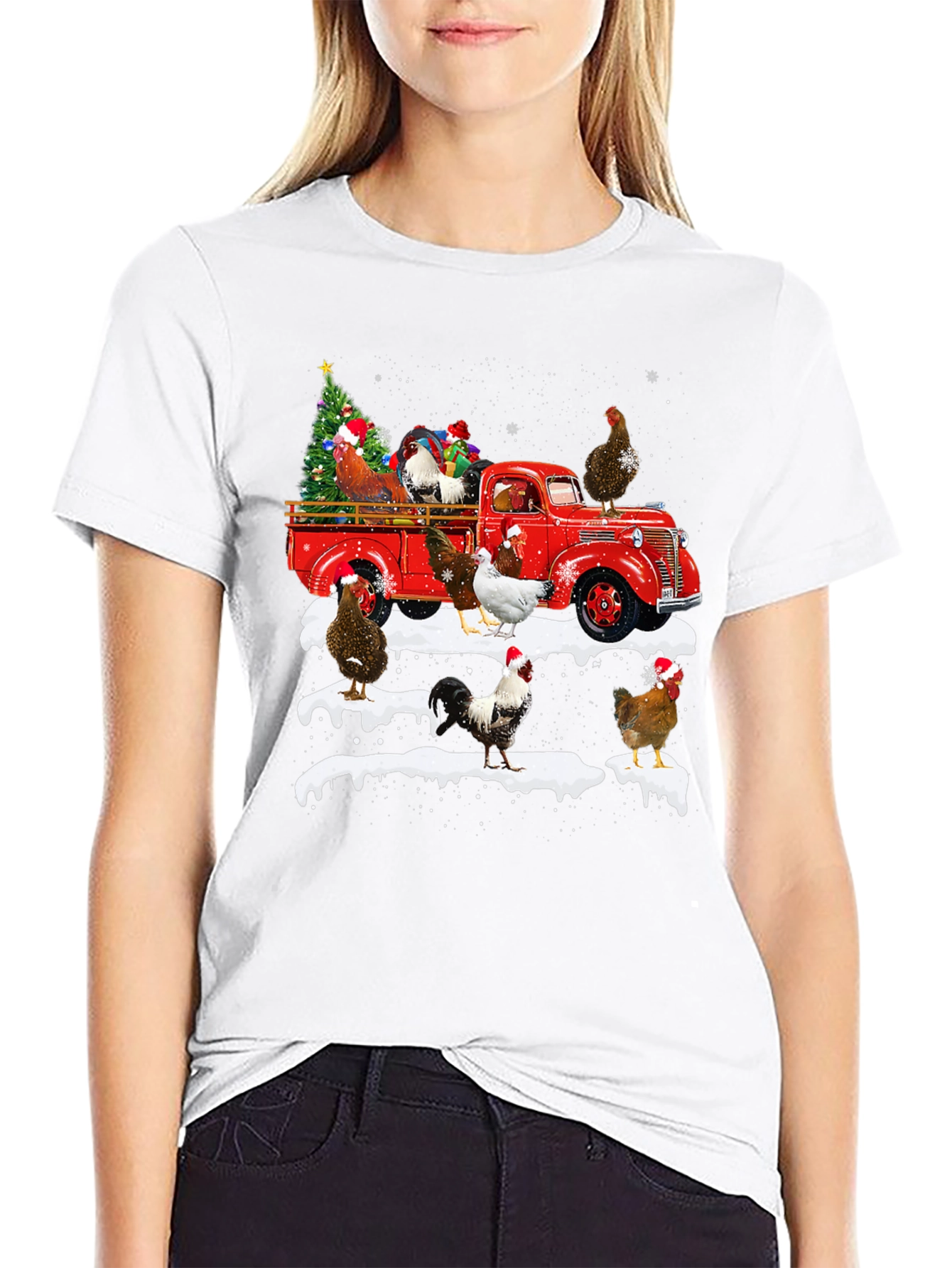Chicken Christmas Truck Graphic Tee