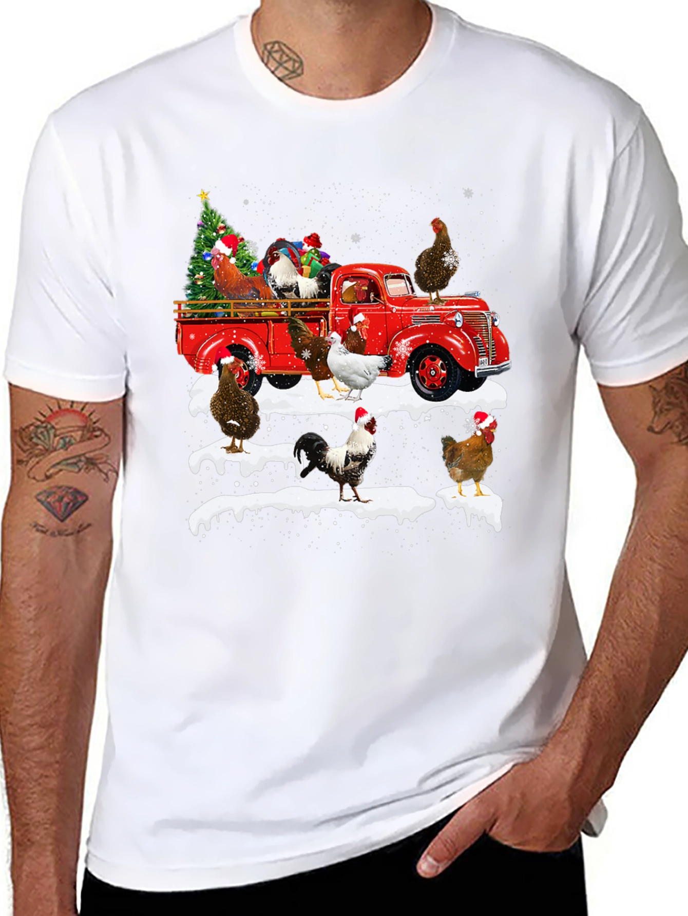Chicken Christmas Truck Graphic Tee