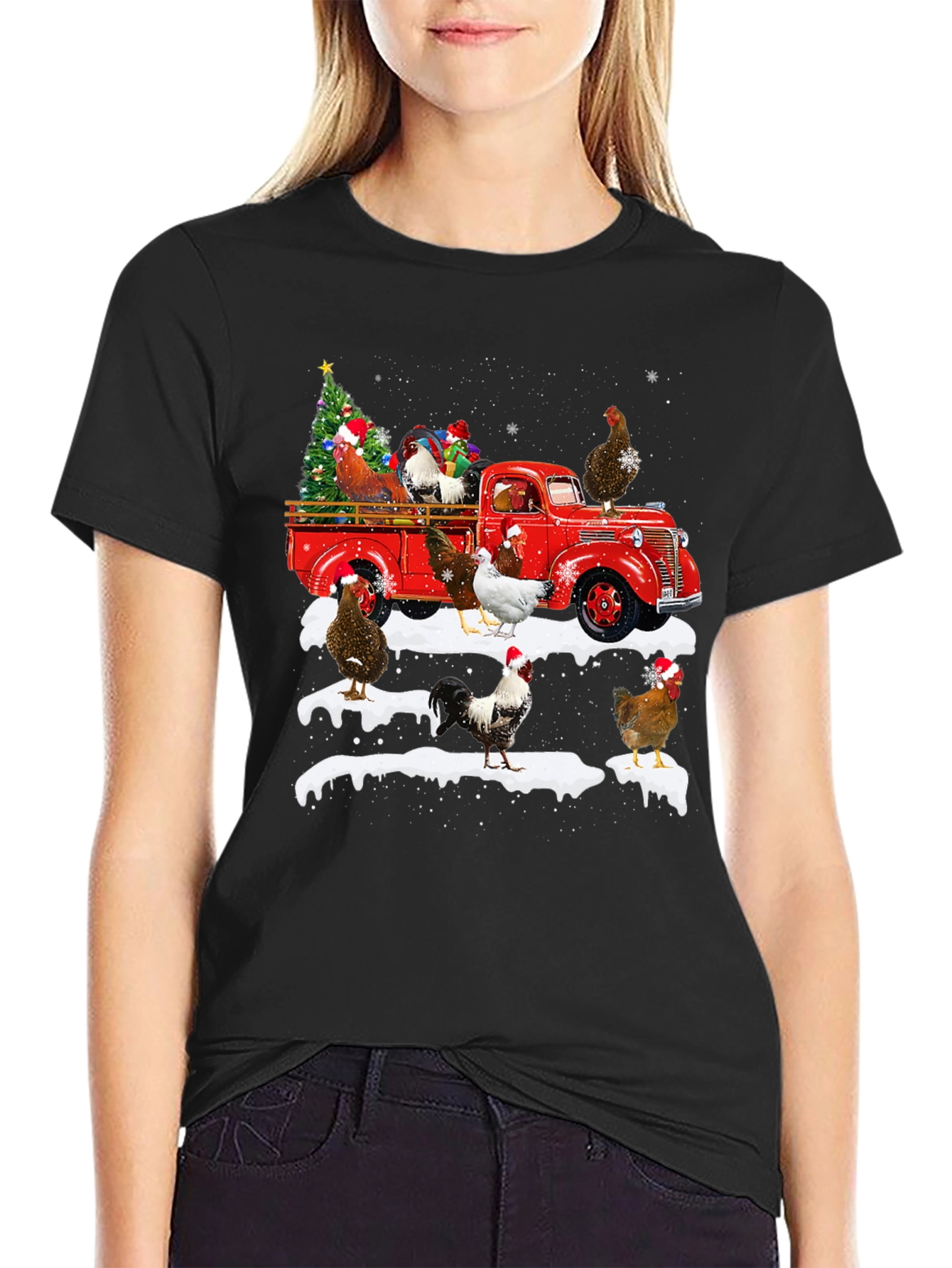 Chicken Christmas Truck Graphic Tee