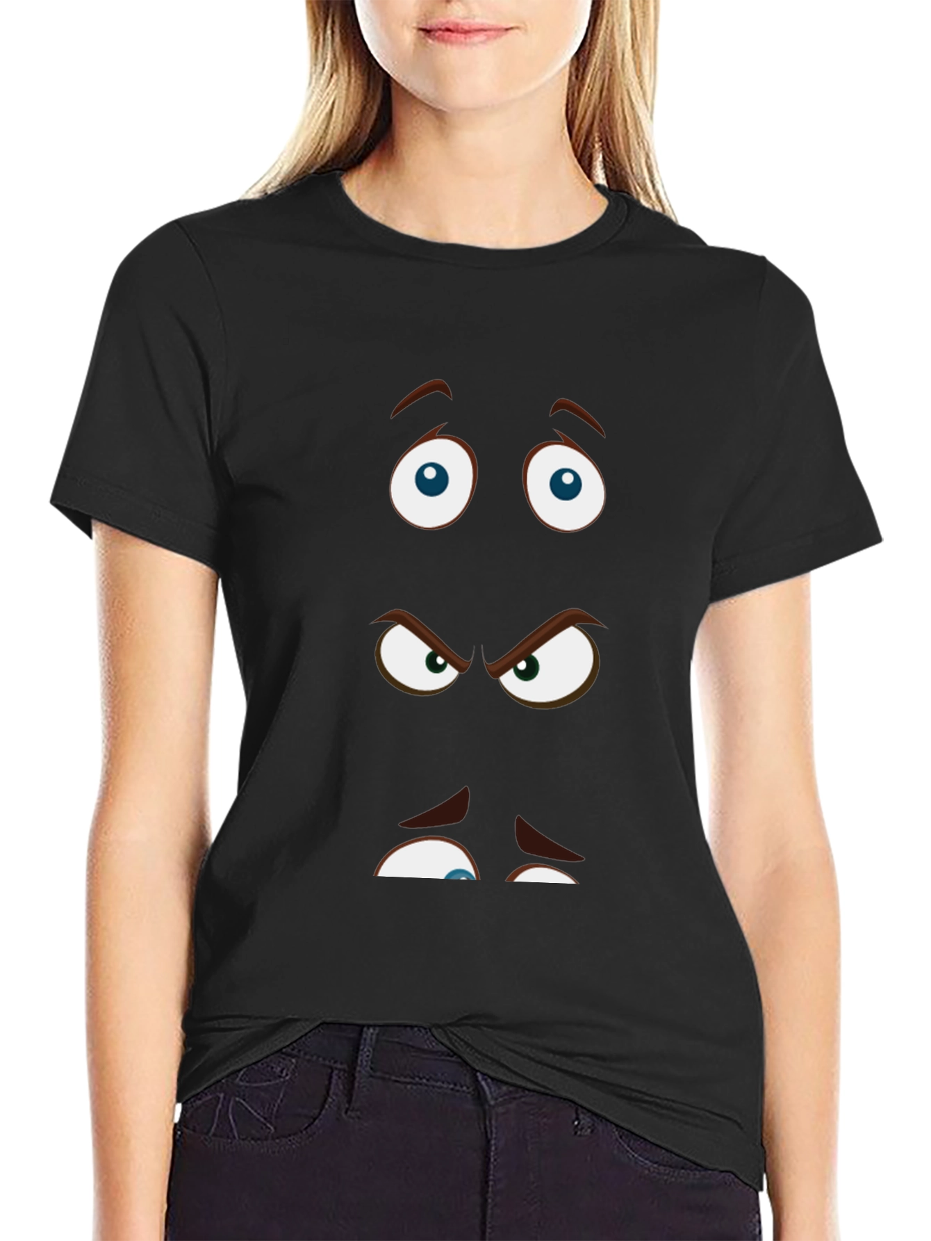 Cartoon Eyes Black T-Shirt