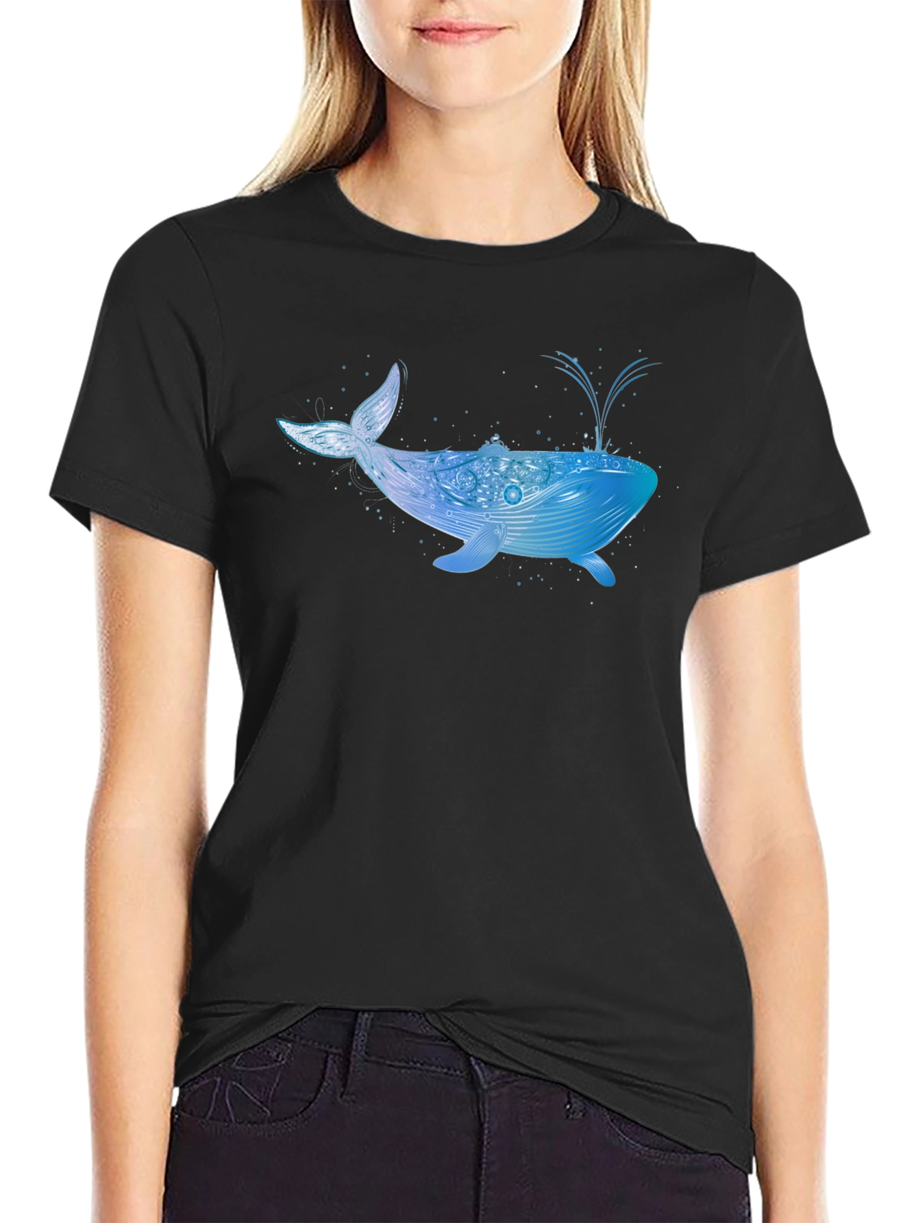 Whale Graphic Print Black T-Shirt