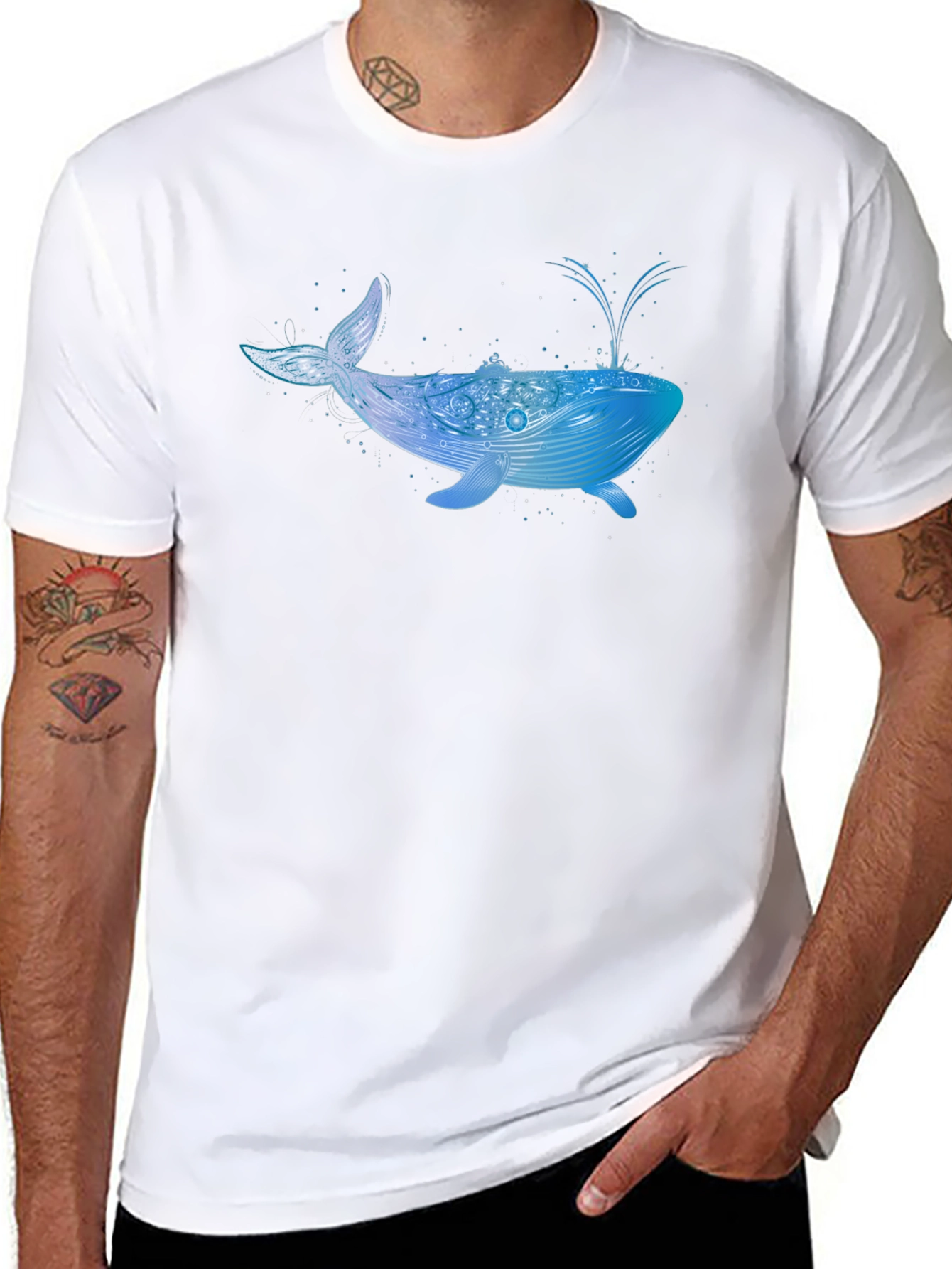Whale Graphic Print Black T-Shirt