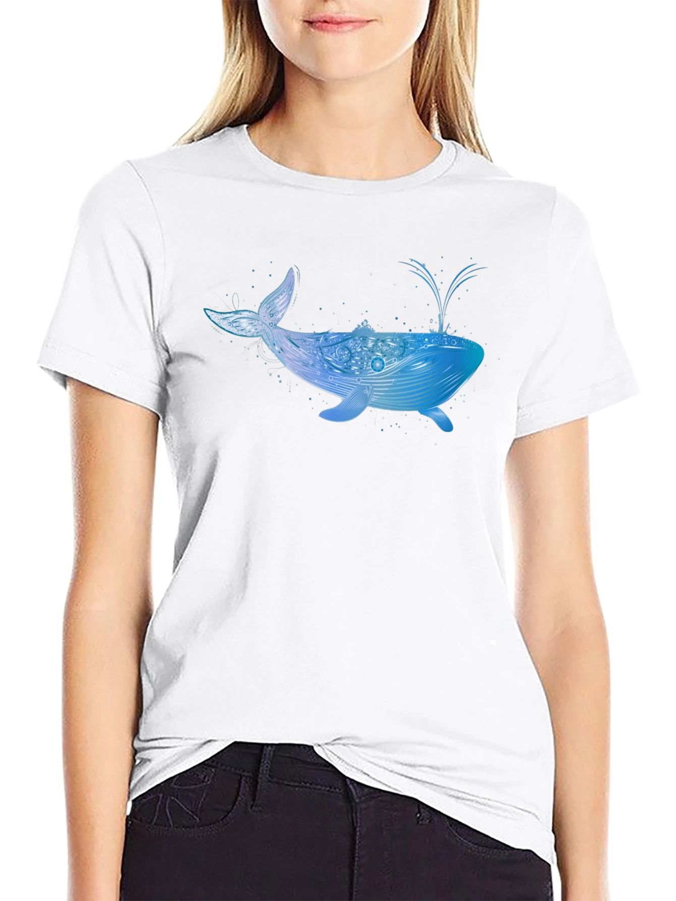 Whale Graphic Print Black T-Shirt