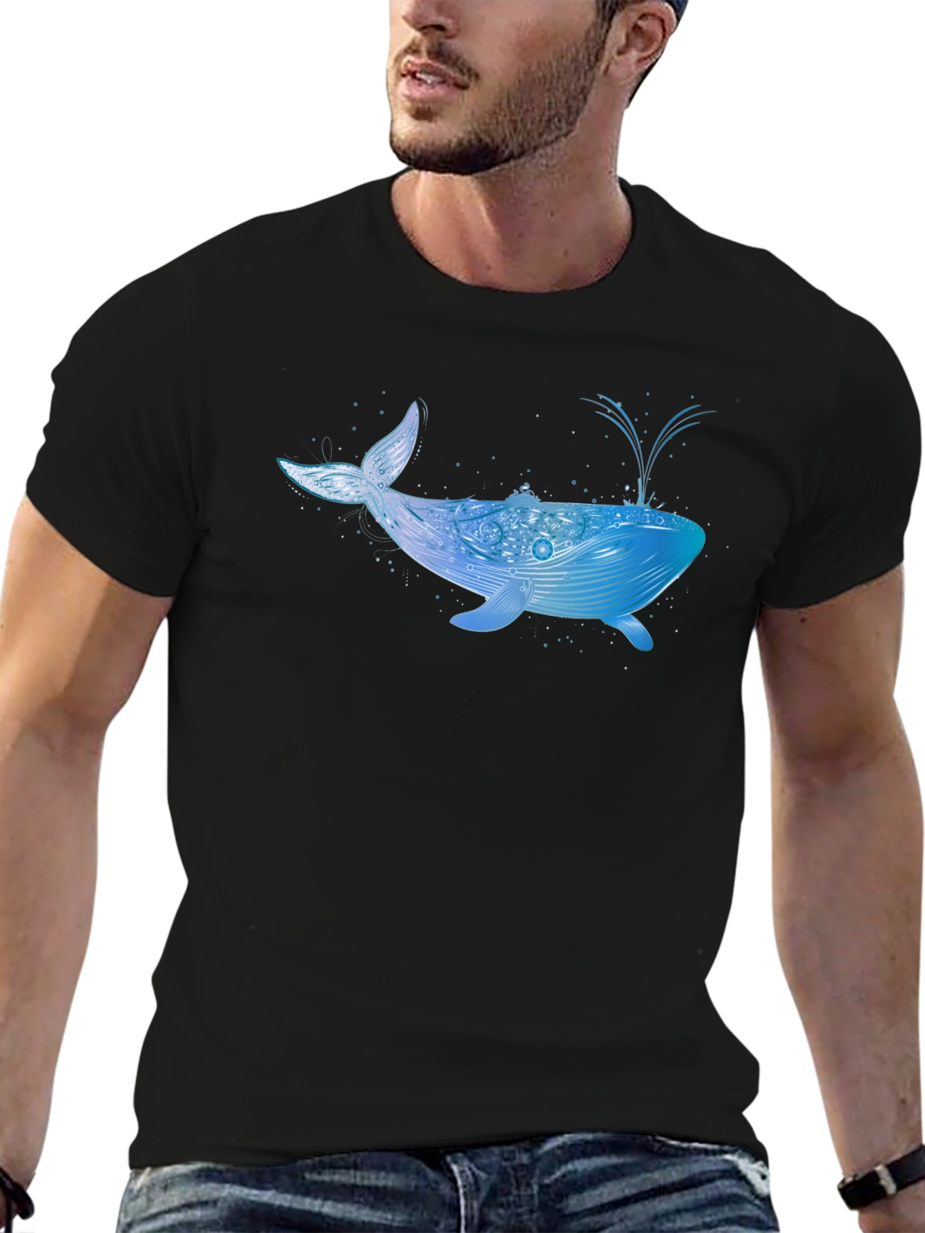 Whale Graphic Print Black T-Shirt