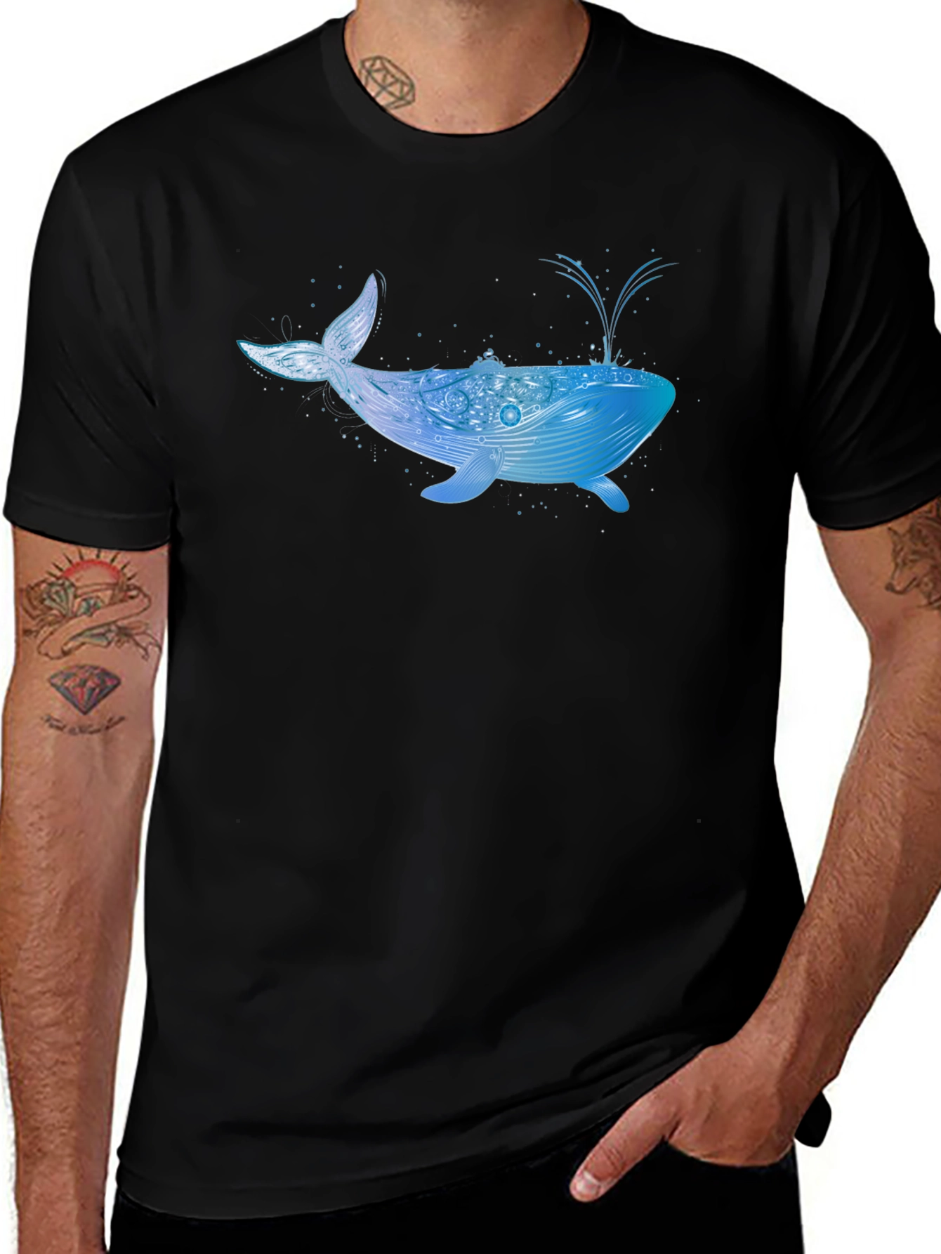 Whale Graphic Print Black T-Shirt