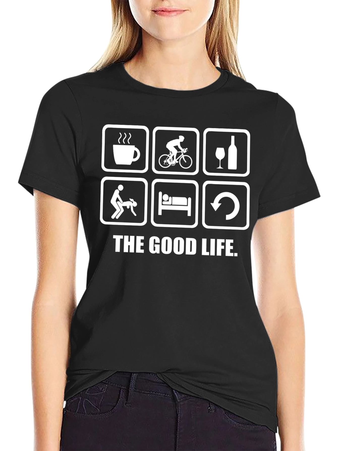 The Good Life T-Shirt - Coffee Bike Wine Fun!