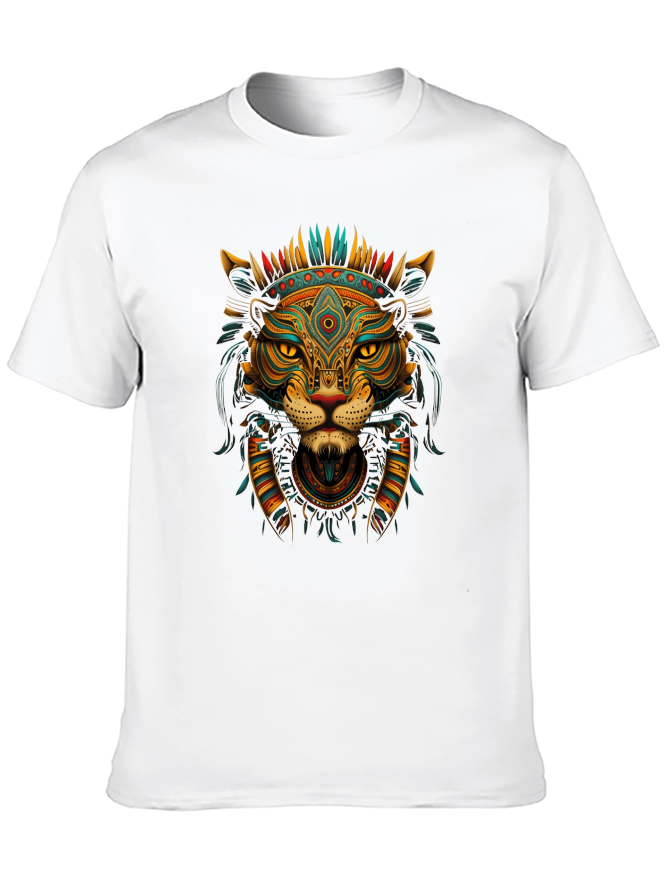 Aztec Lion Graphic Tee - Black Crew Neck T-Shirt