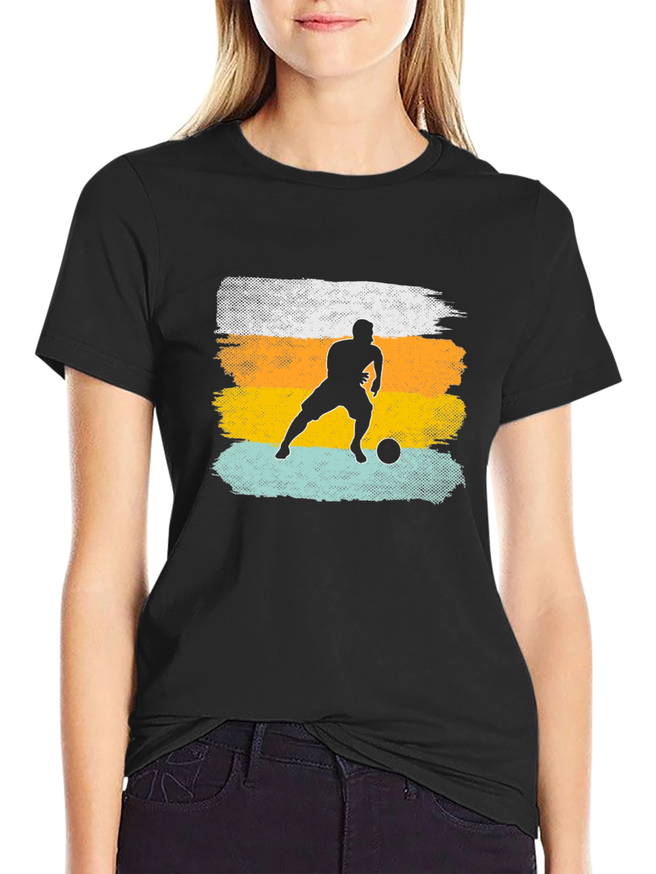 Retro Soccer Player Graphic T-Shirt - Black