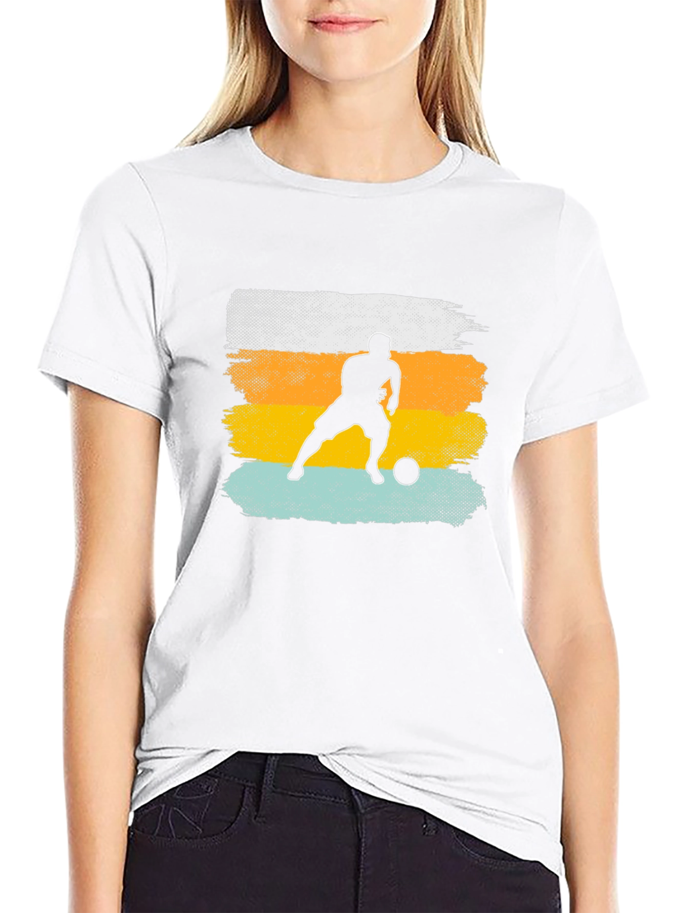 Retro Soccer Player Graphic T-Shirt - Black
