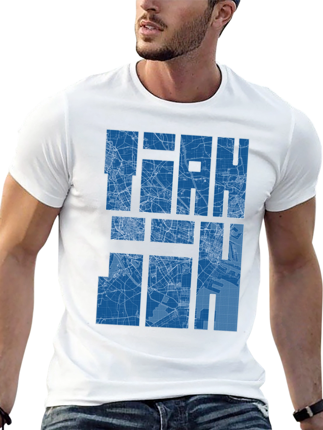 Blueprint City Map Graphic Tee - Stylish Urban T-Shirt
