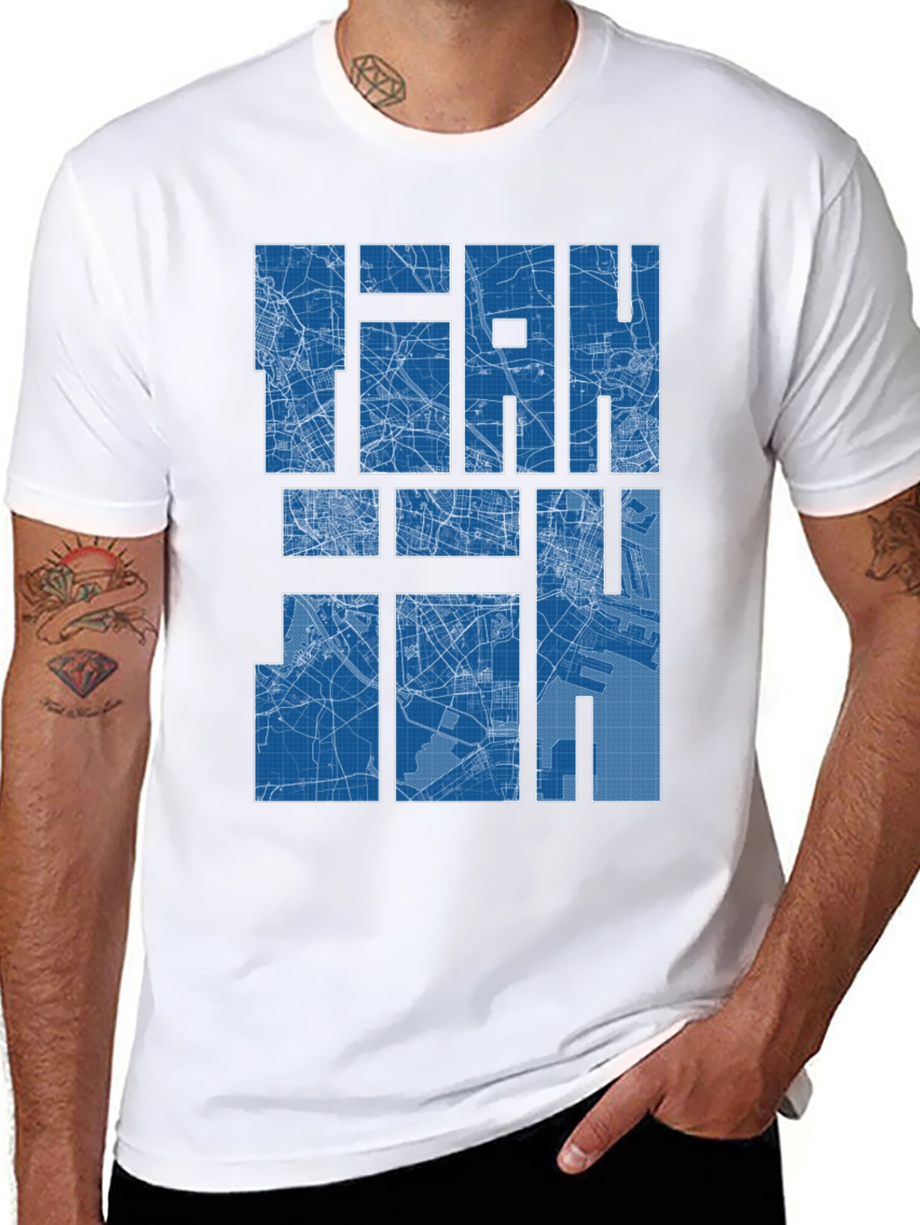 Blueprint City Map Graphic Tee - Stylish Urban T-Shirt
