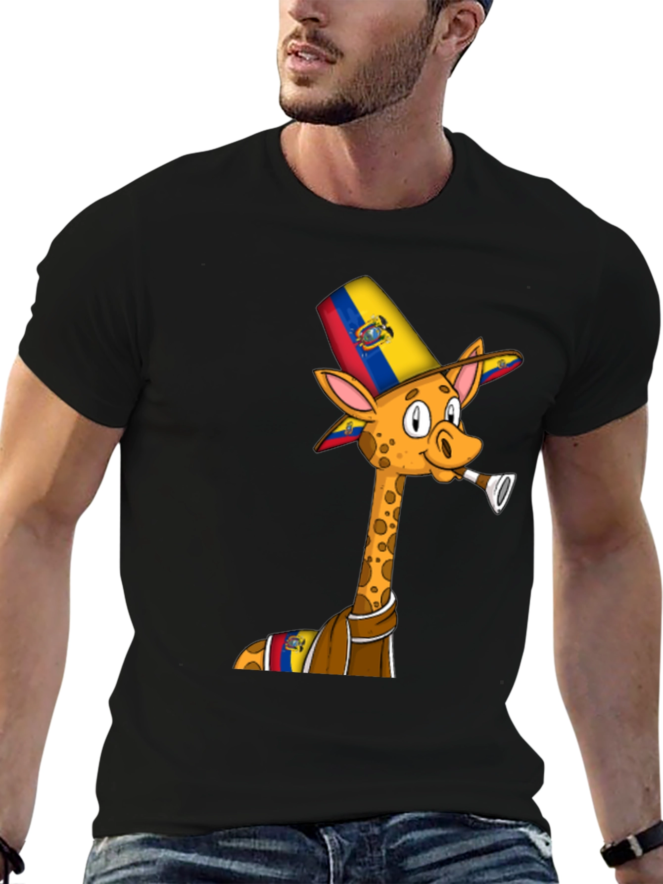 Ecuador Giraffe Graphic Tee - Black Cotton T-Shirt