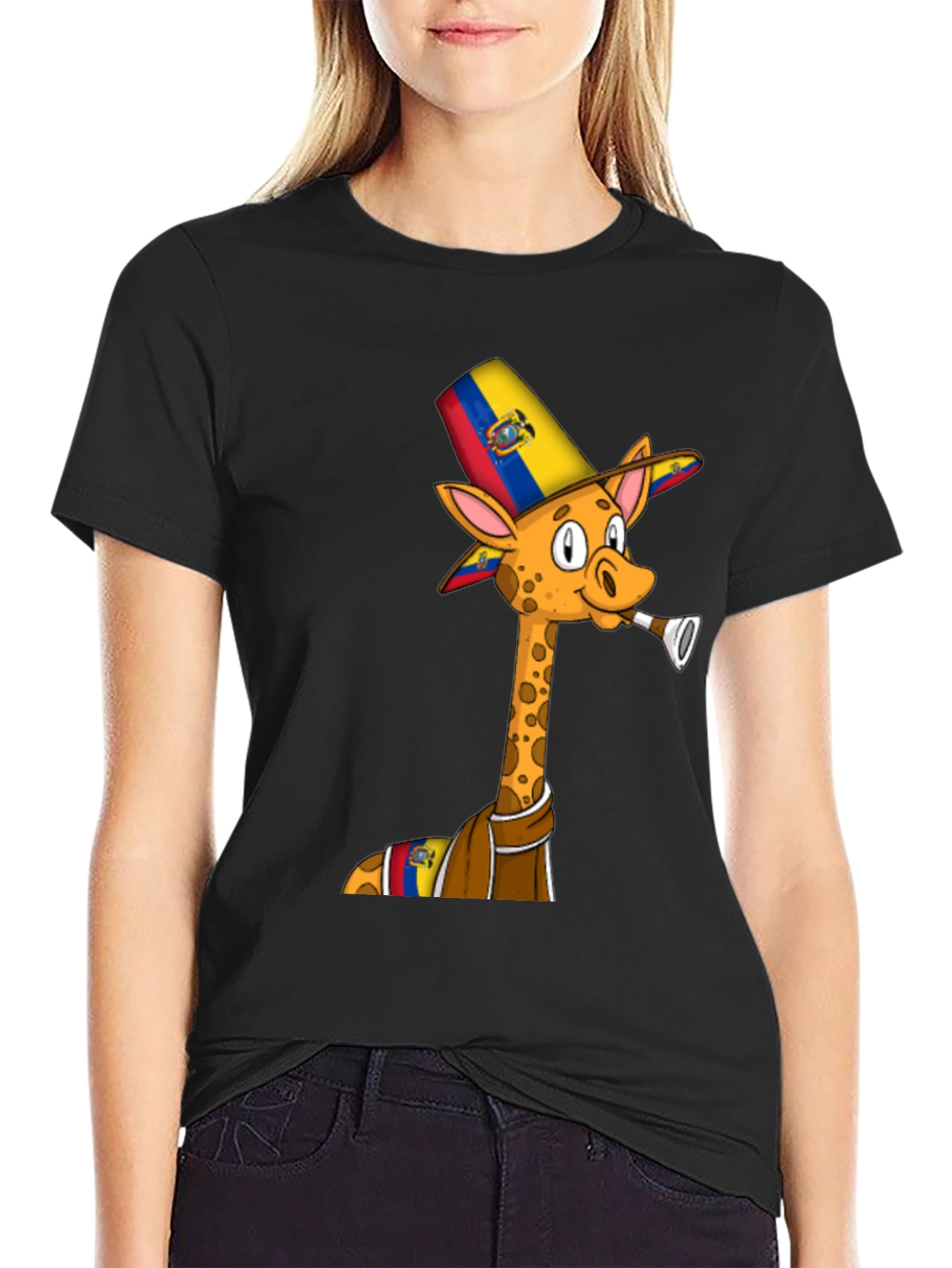 Ecuador Giraffe Graphic Tee - Black Cotton T-Shirt