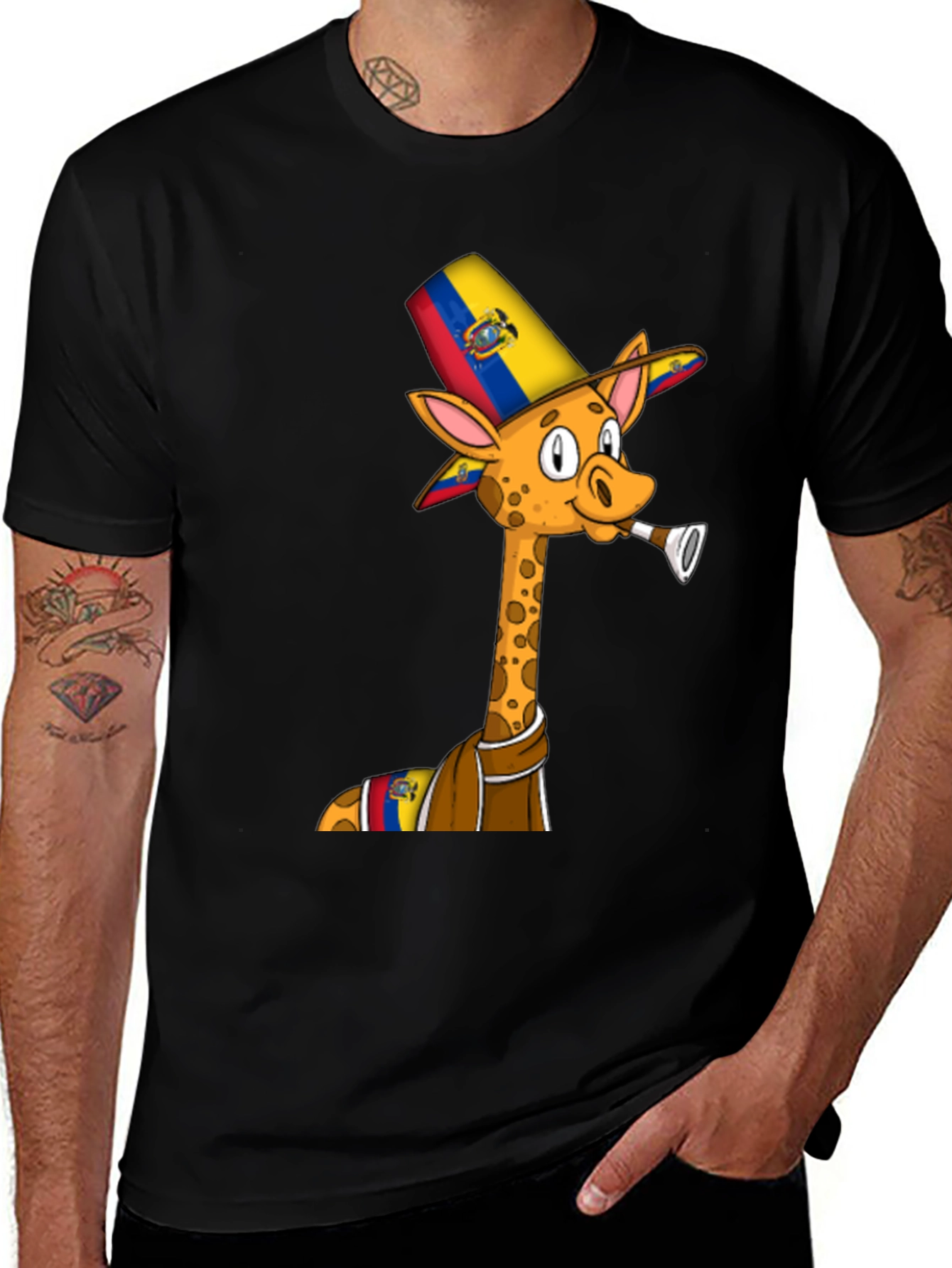 Ecuador Giraffe Graphic Tee - Black Cotton T-Shirt