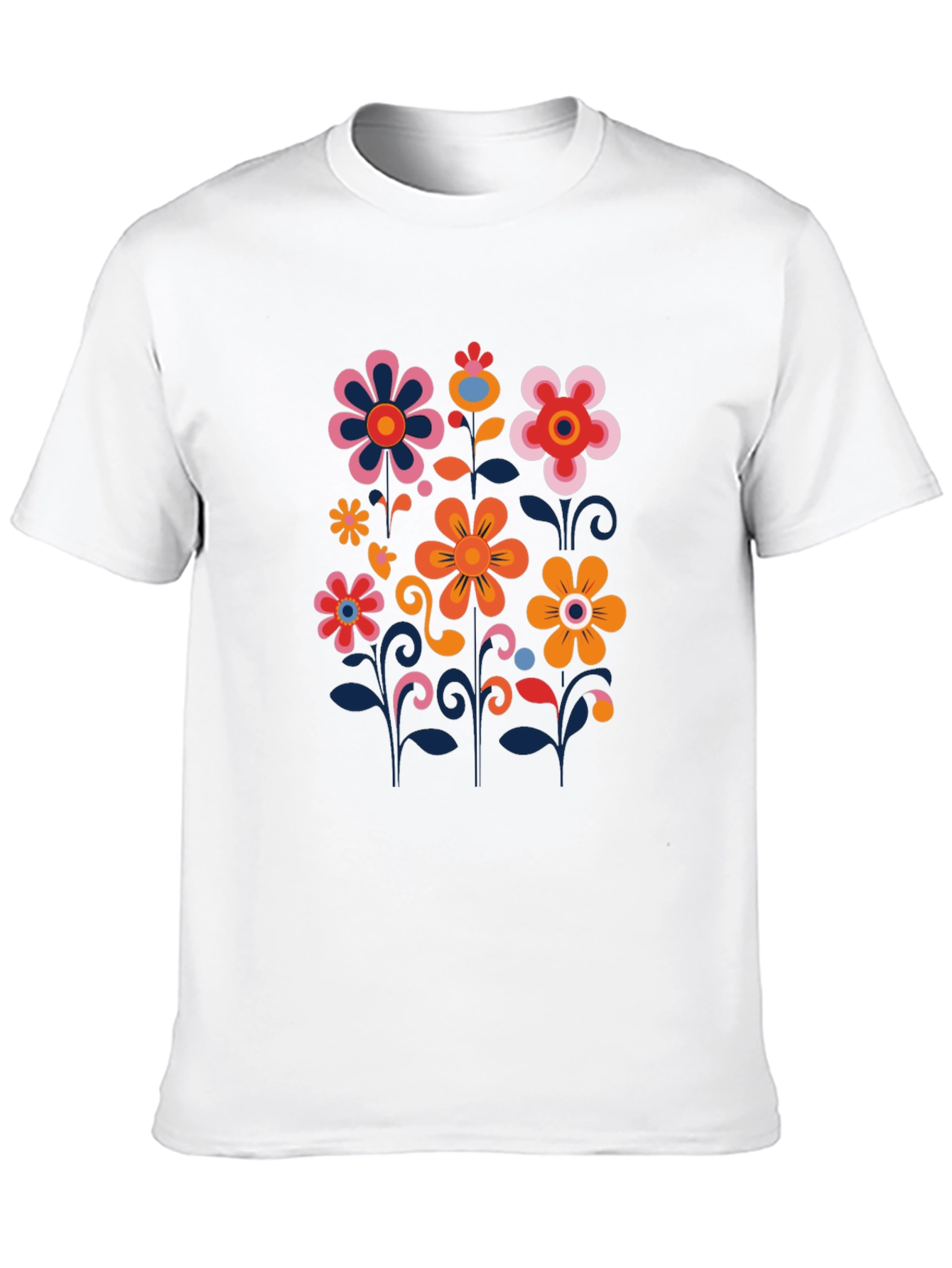 Retro Floral Print Black T-Shirt