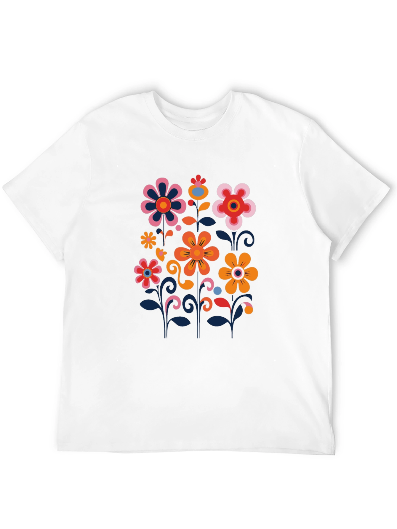 Retro Floral Print Black T-Shirt