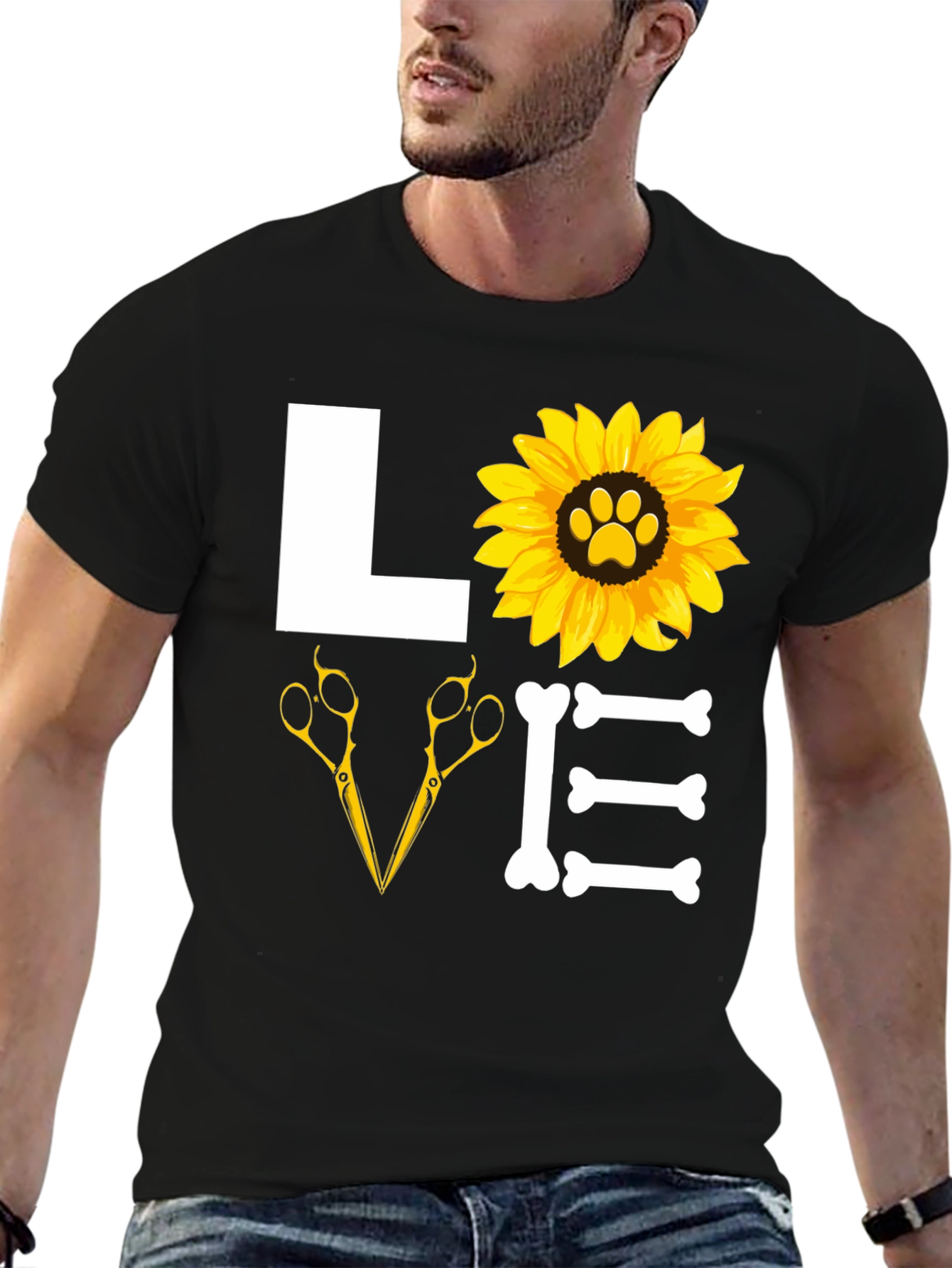 Dog Groomer Love T-Shirt with Paw Sunflower