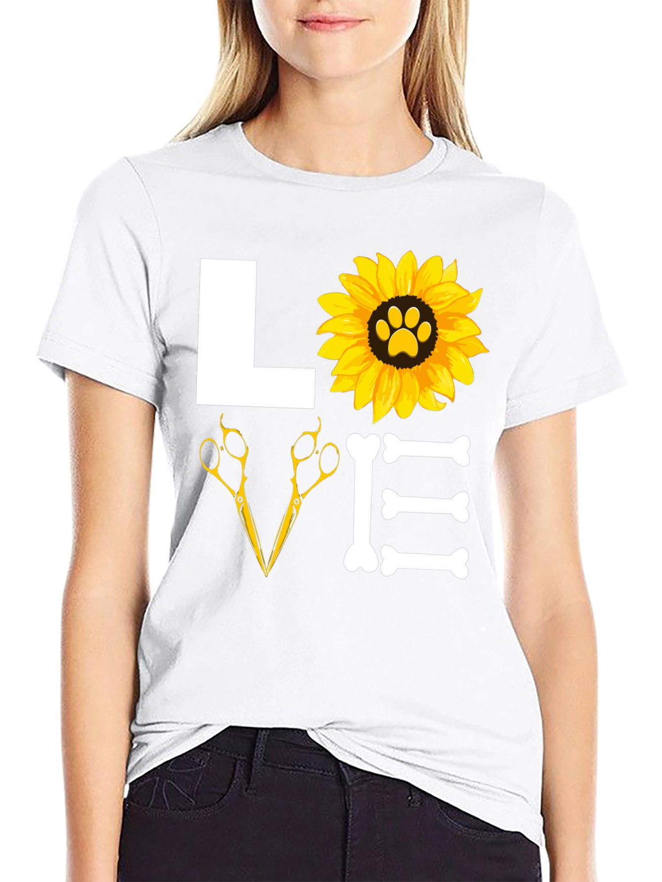 Dog Groomer Love T-Shirt with Paw Sunflower