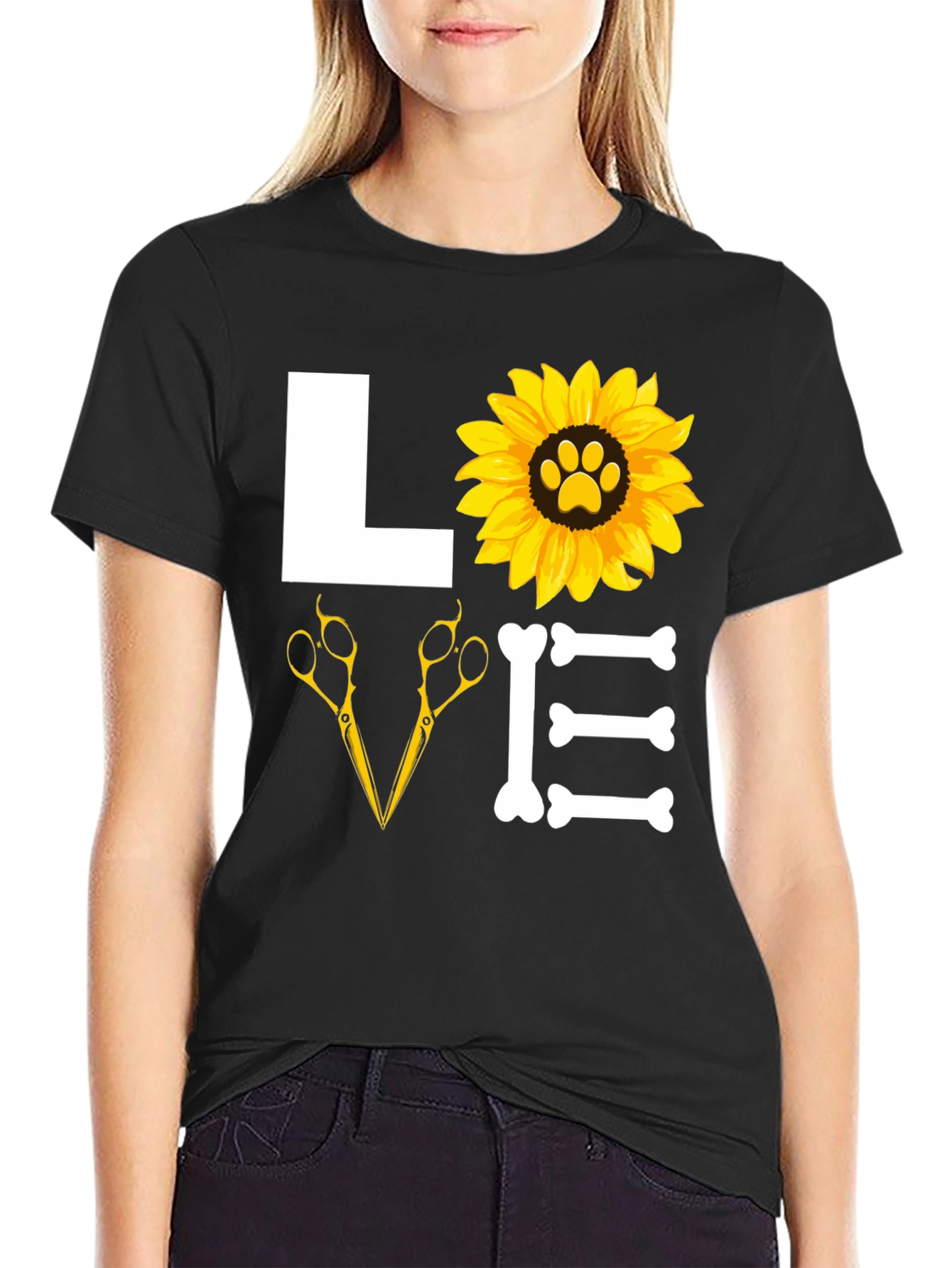Dog Groomer Love T-Shirt with Paw Sunflower