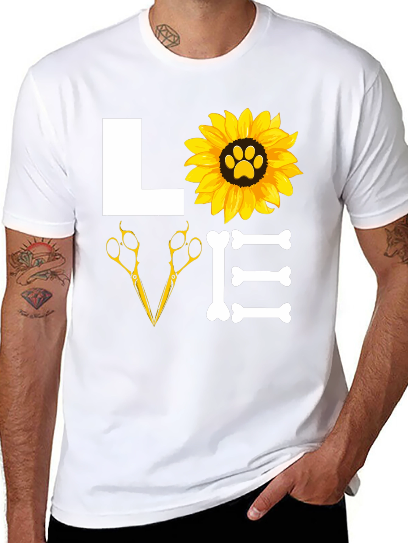 Dog Groomer Love T-Shirt with Paw Sunflower
