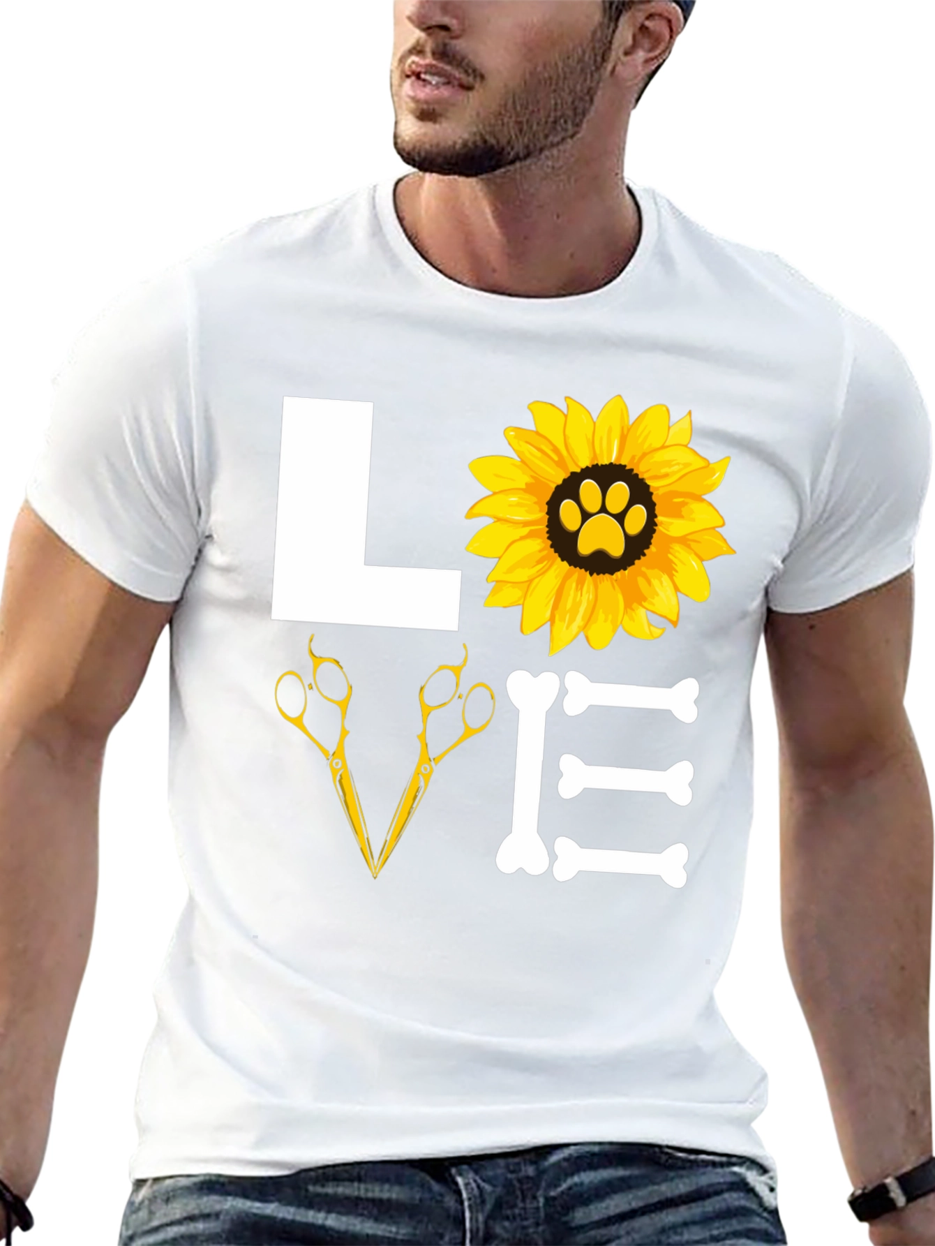 Dog Groomer Love T-Shirt with Paw Sunflower