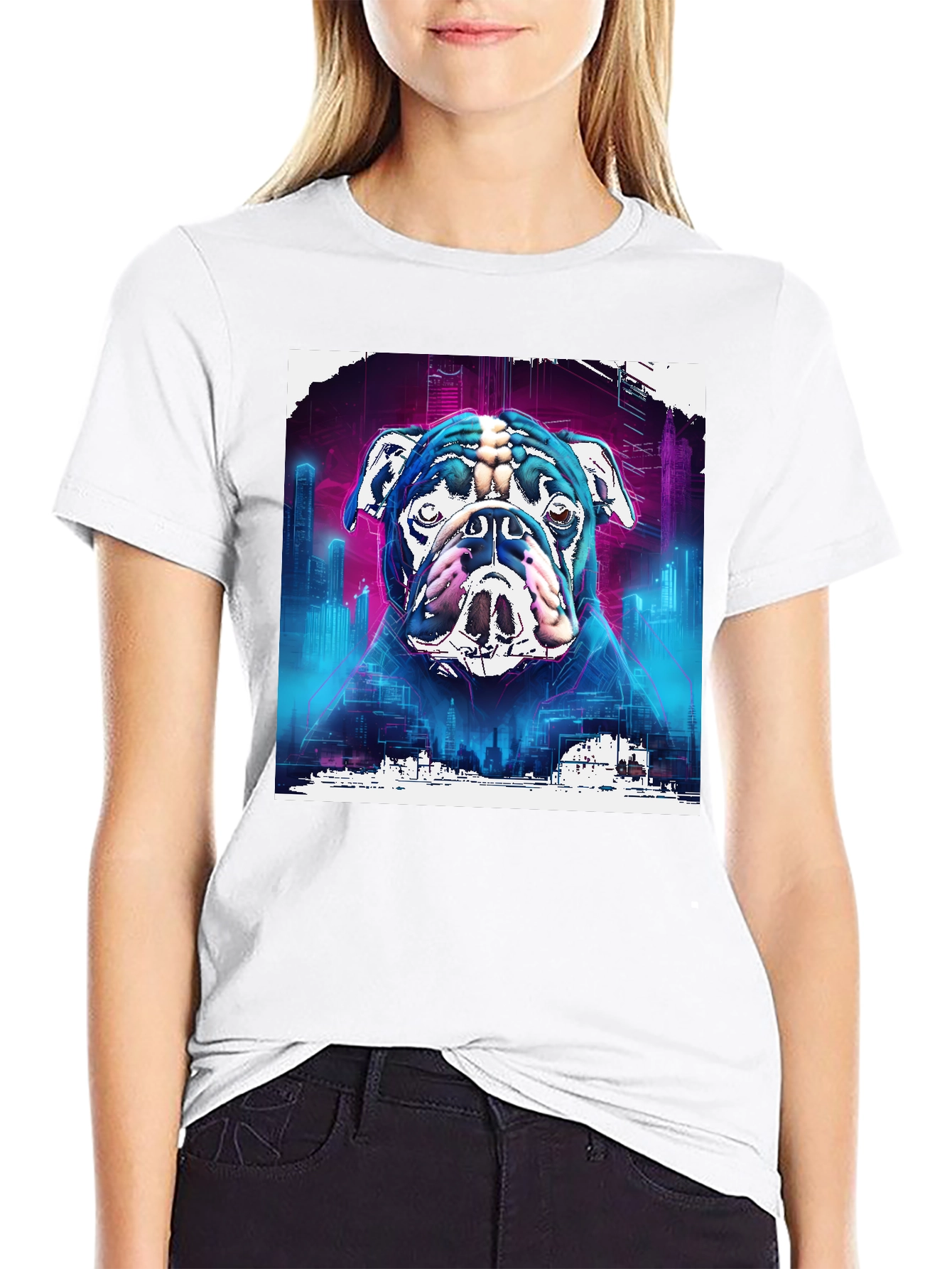 Cyberpunk Bulldog Graphic Tee - Mens Black T-Shirt