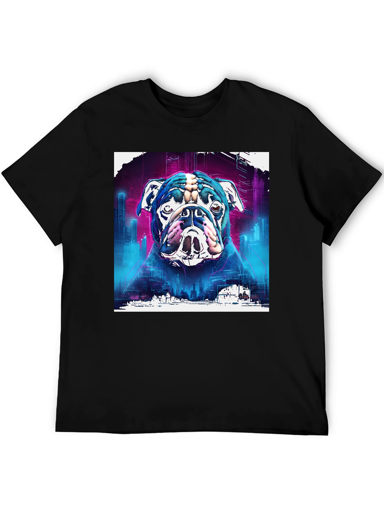 Cyberpunk Bulldog Graphic Tee - Mens Black T-Shirt
