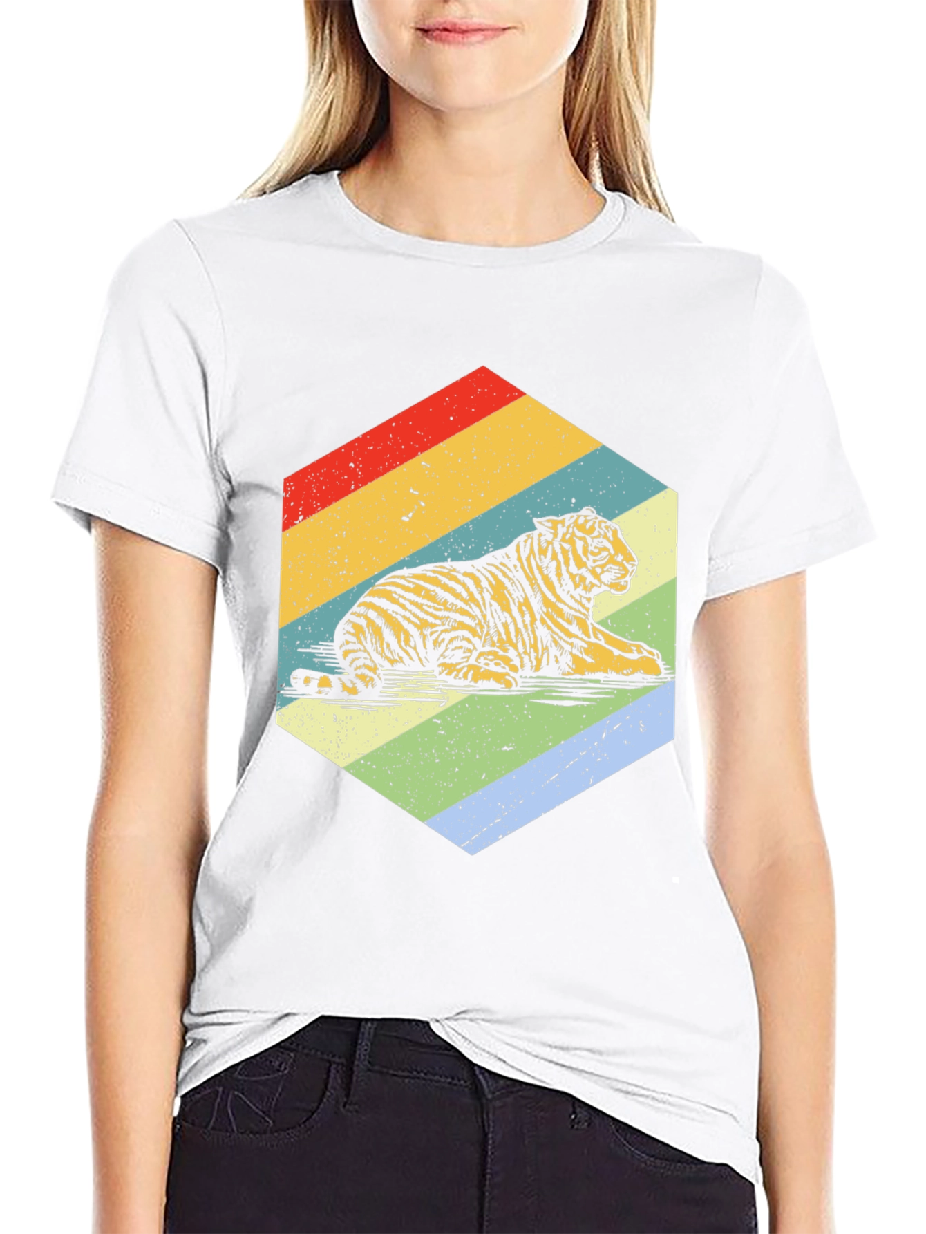 Retro Tiger Graphic Tee - Black Cotton T-Shirt