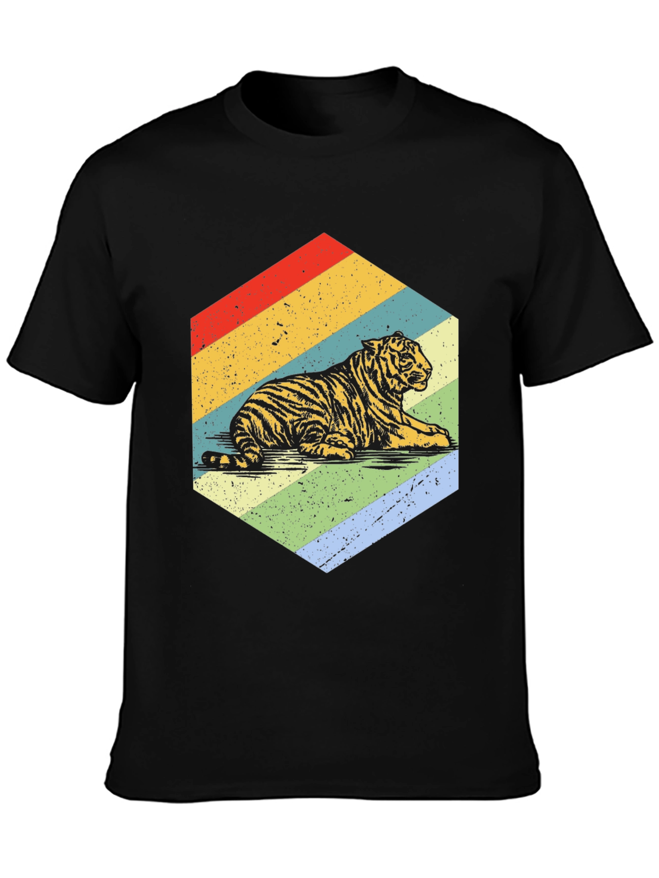 Retro Tiger Graphic Tee - Black Cotton T-Shirt