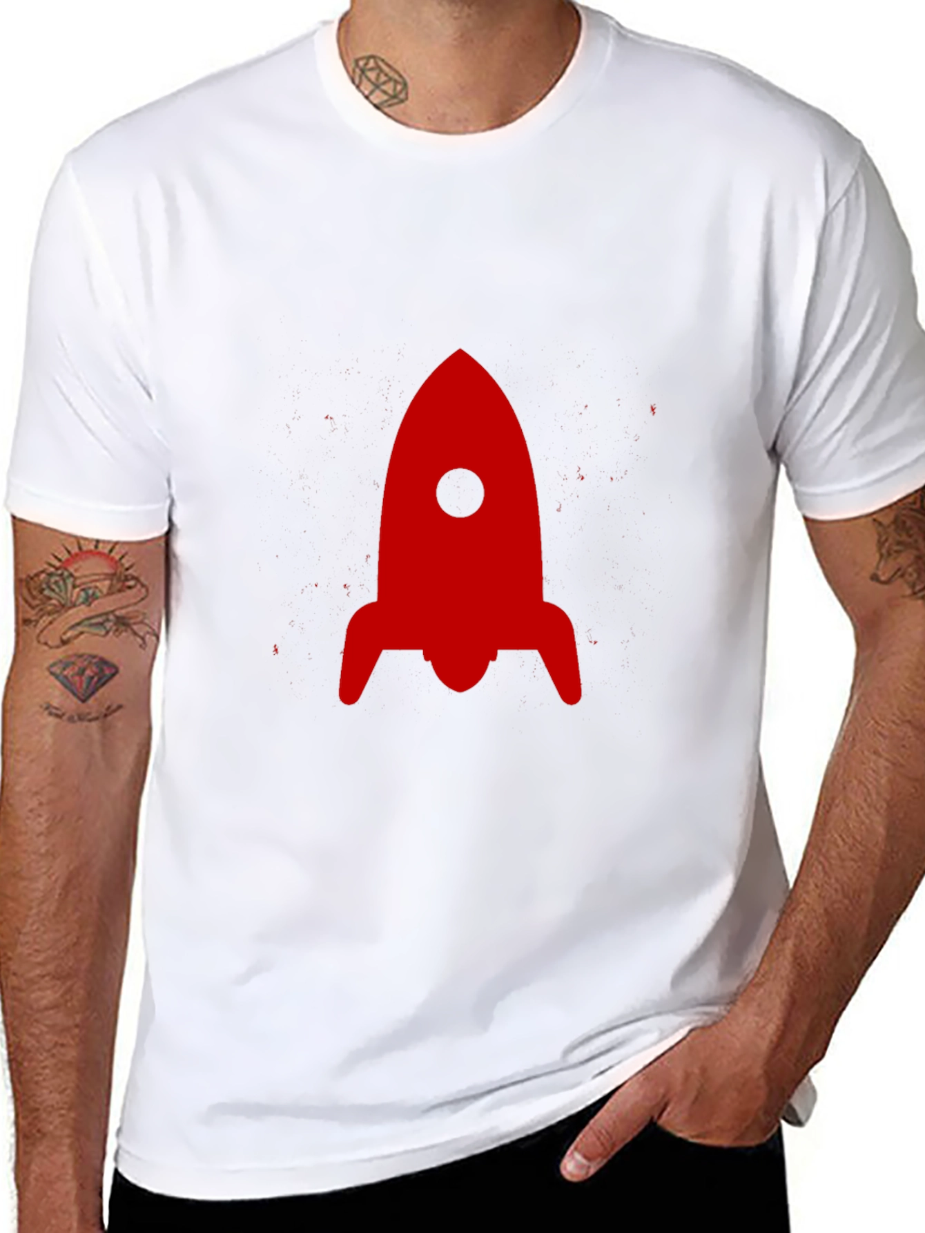 Red Rocket Graphic Print Black T-Shirt