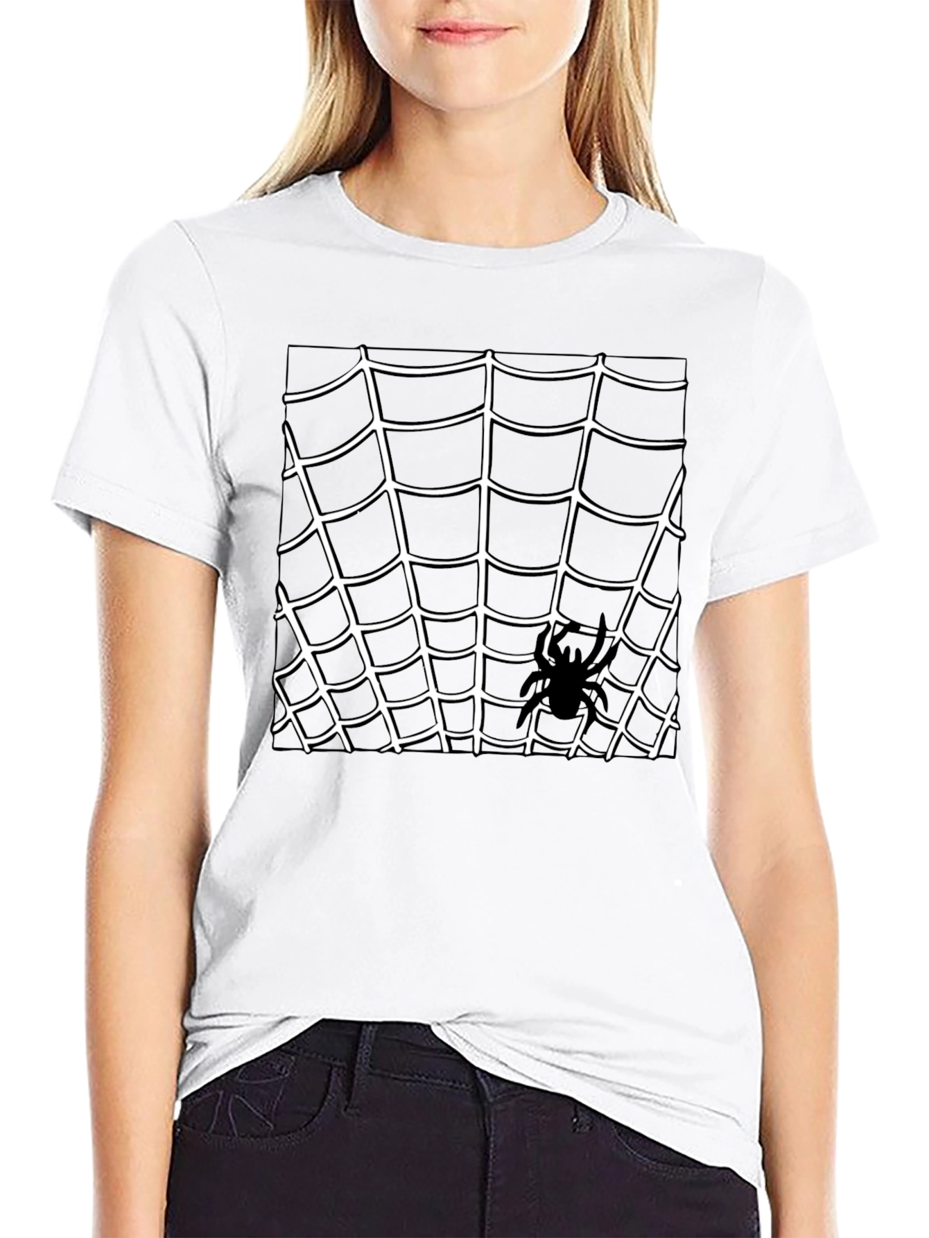 Spider Web Graphic Tee - Black Cotton T-Shirt