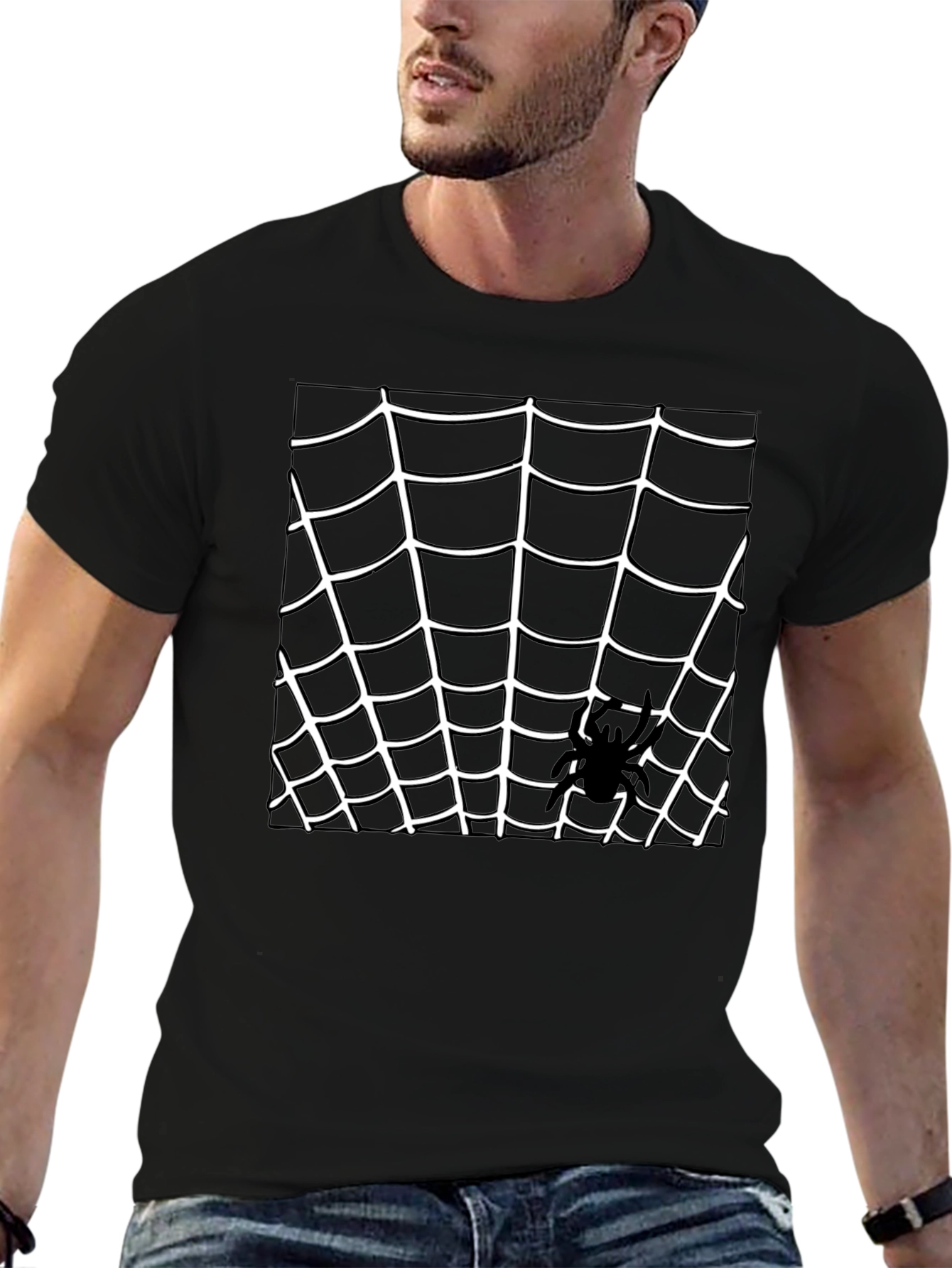 Spider Web Graphic Tee - Black Cotton T-Shirt