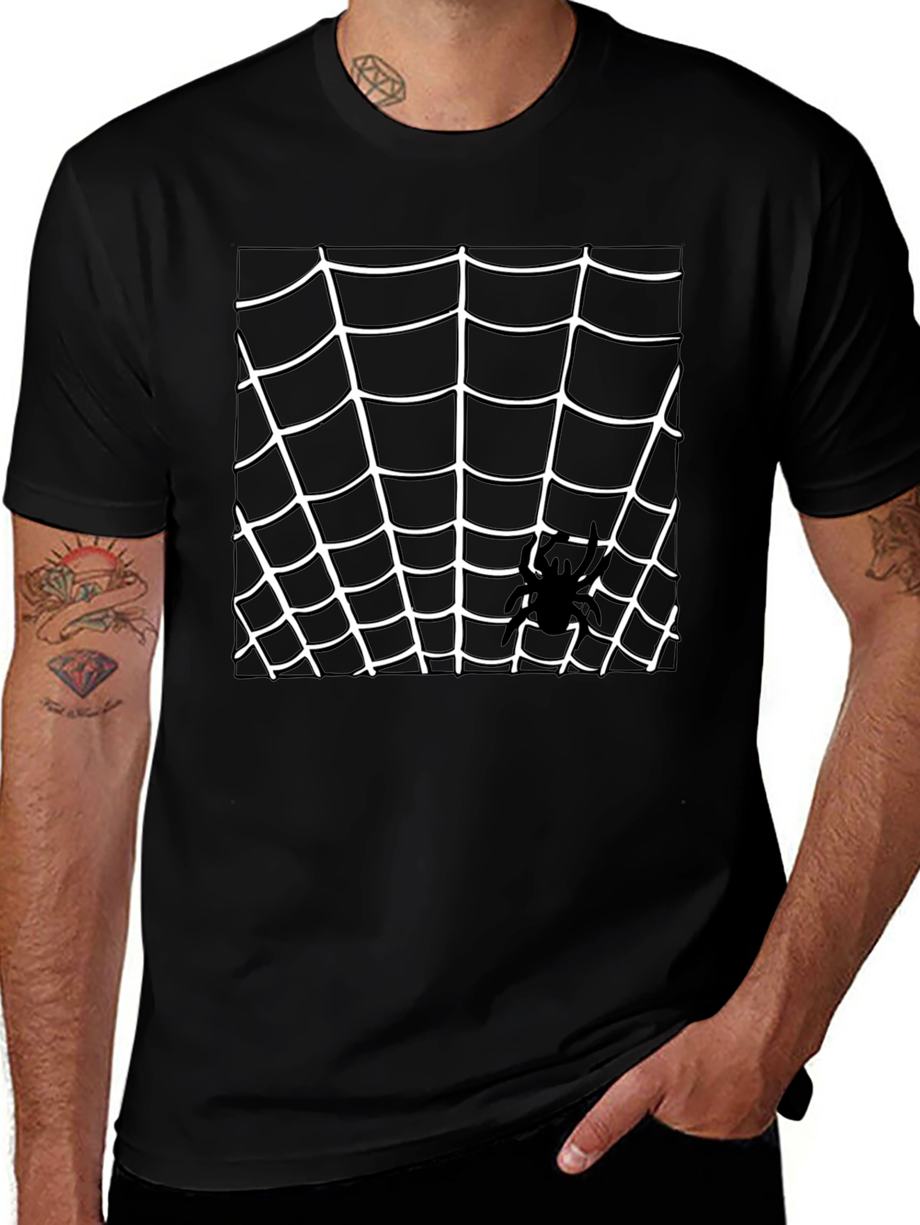 Spider Web Graphic Tee - Black Cotton T-Shirt