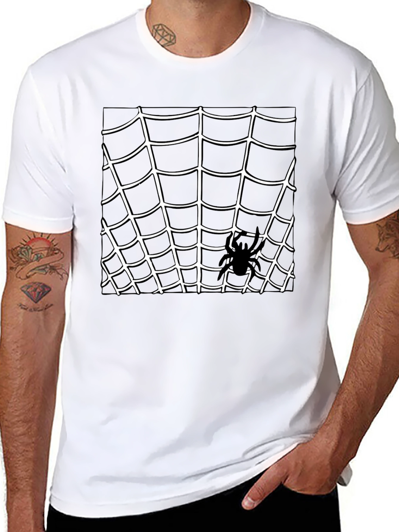 Spider Web Graphic Tee - Black Cotton T-Shirt