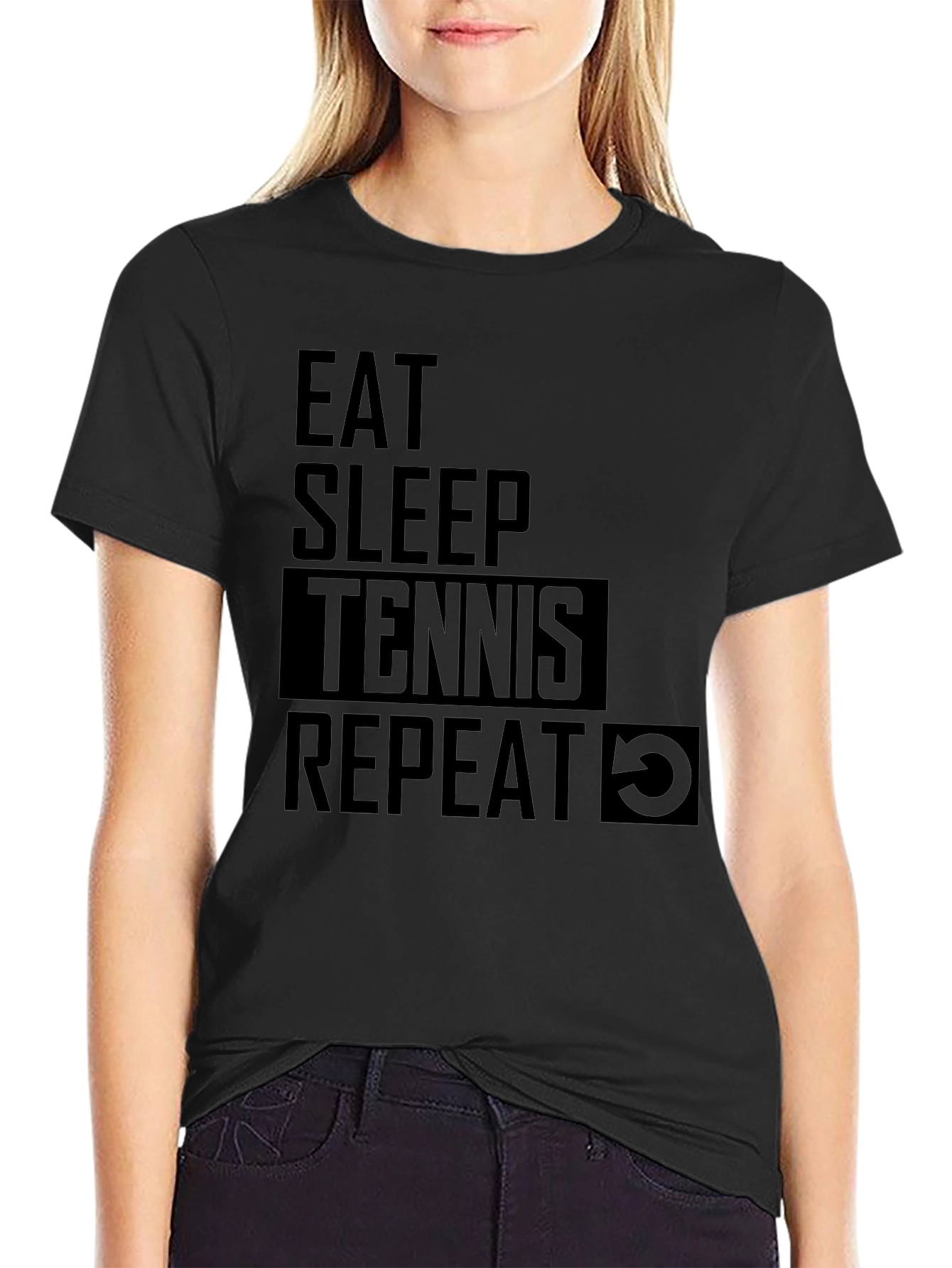 Eat Sleep Tennis Repeat Black T-Shirt