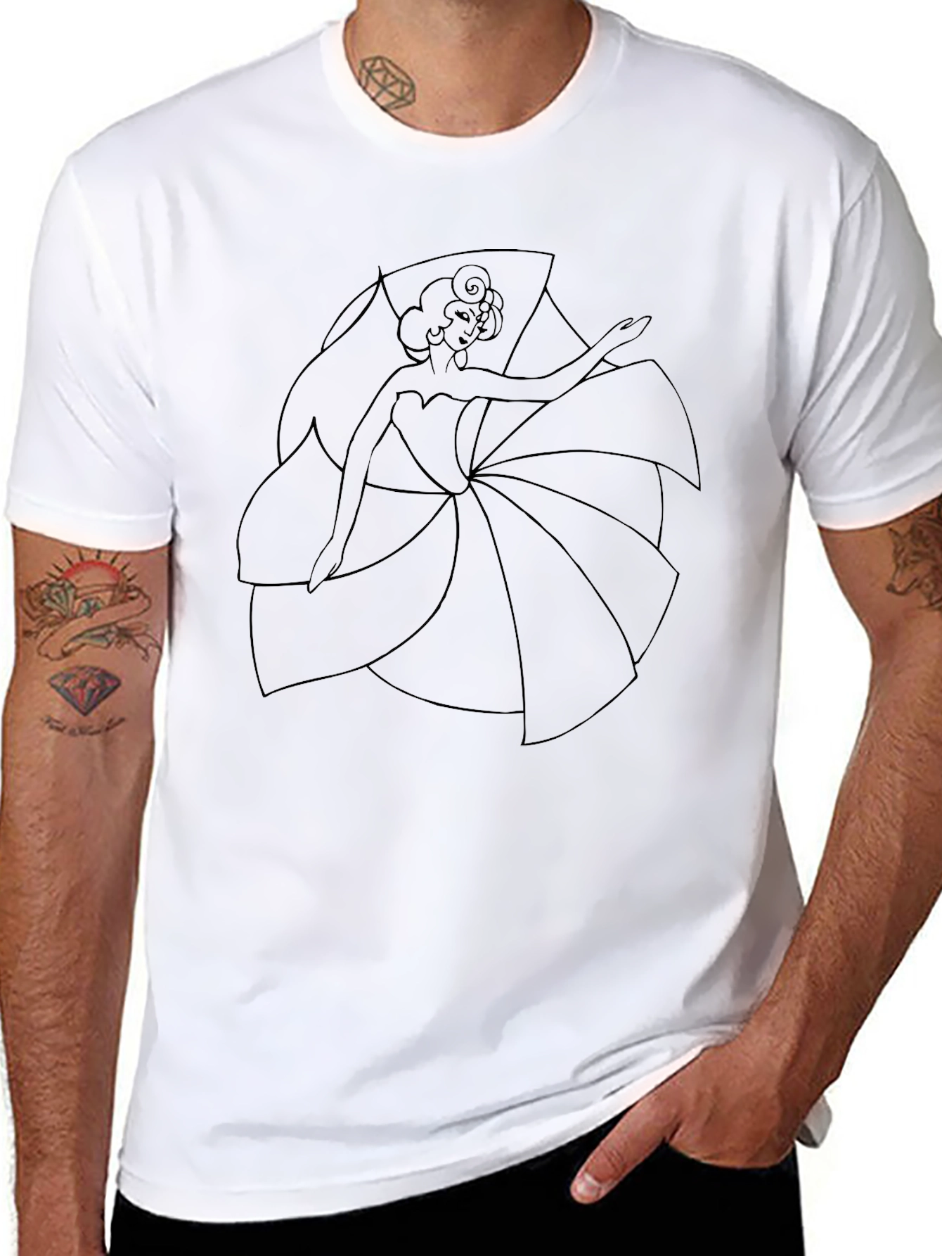 Black T-Shirt with Floral Dancer Graphic