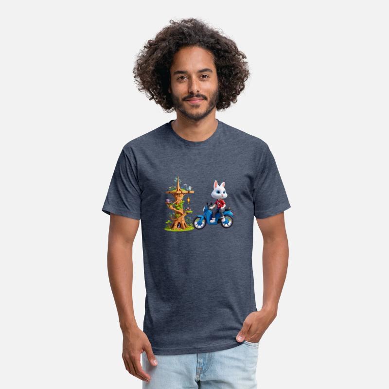 A rabbit on his bike next to the wooden tower