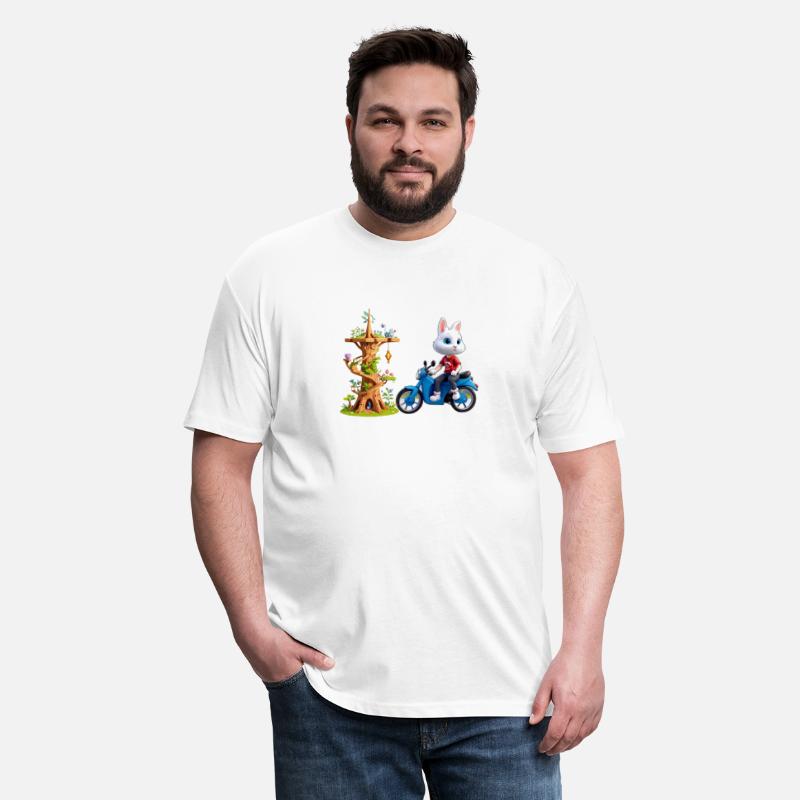 A rabbit on his bike next to the wooden tower