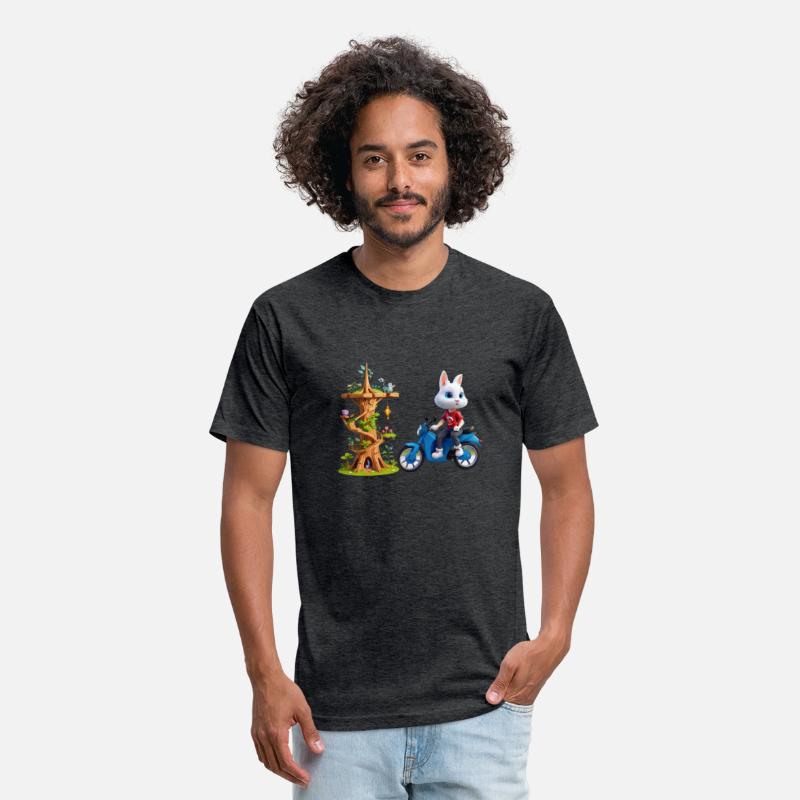 A rabbit on his bike next to the wooden tower