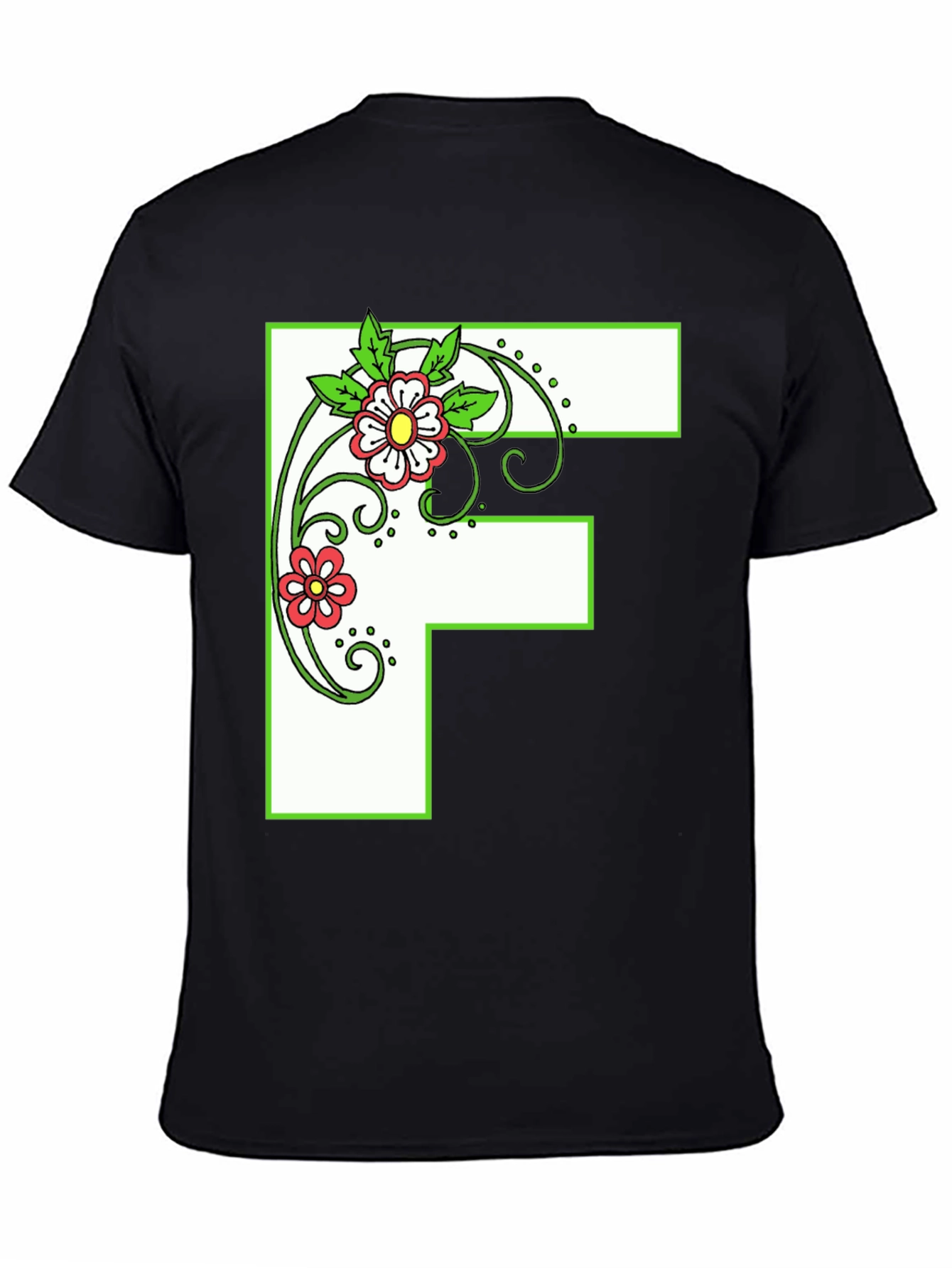Floral Letter F Black T-Shirt
