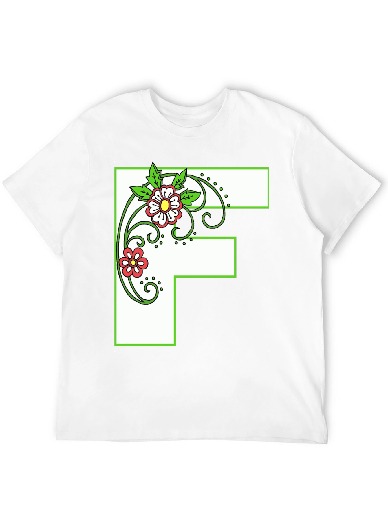 Floral Letter F Black T-Shirt