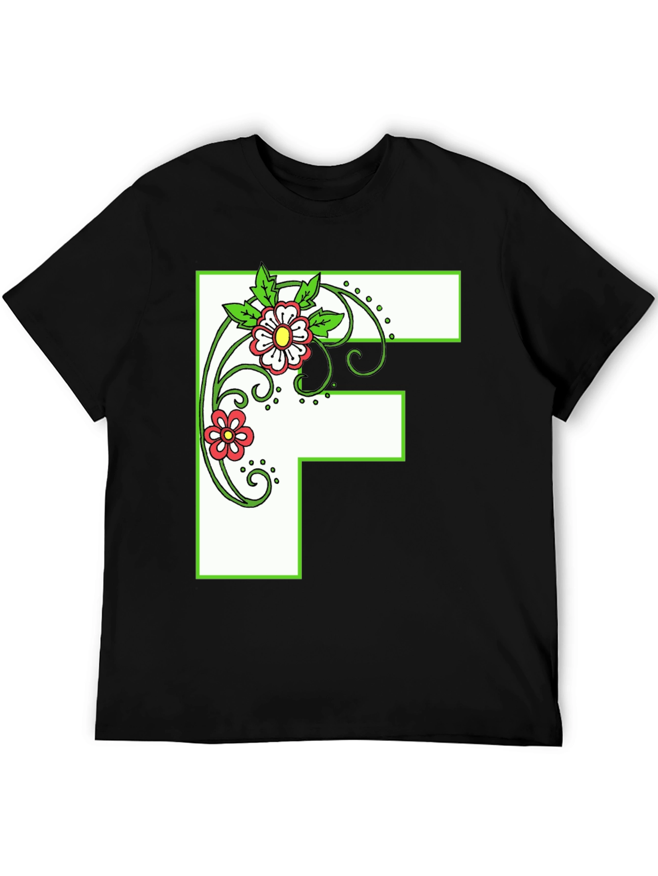 Floral Letter F Black T-Shirt