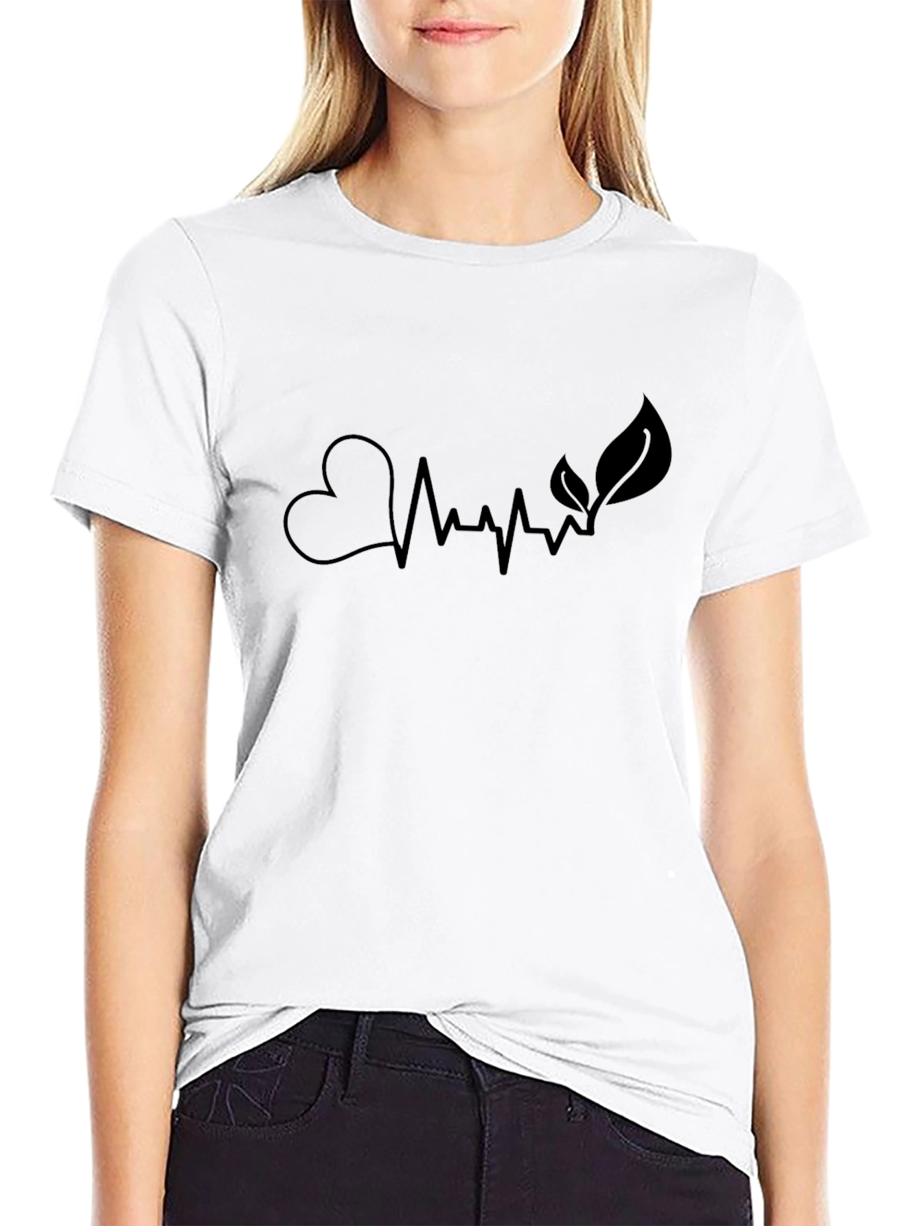 Heartbeat Nature Graphic Black T-Shirt